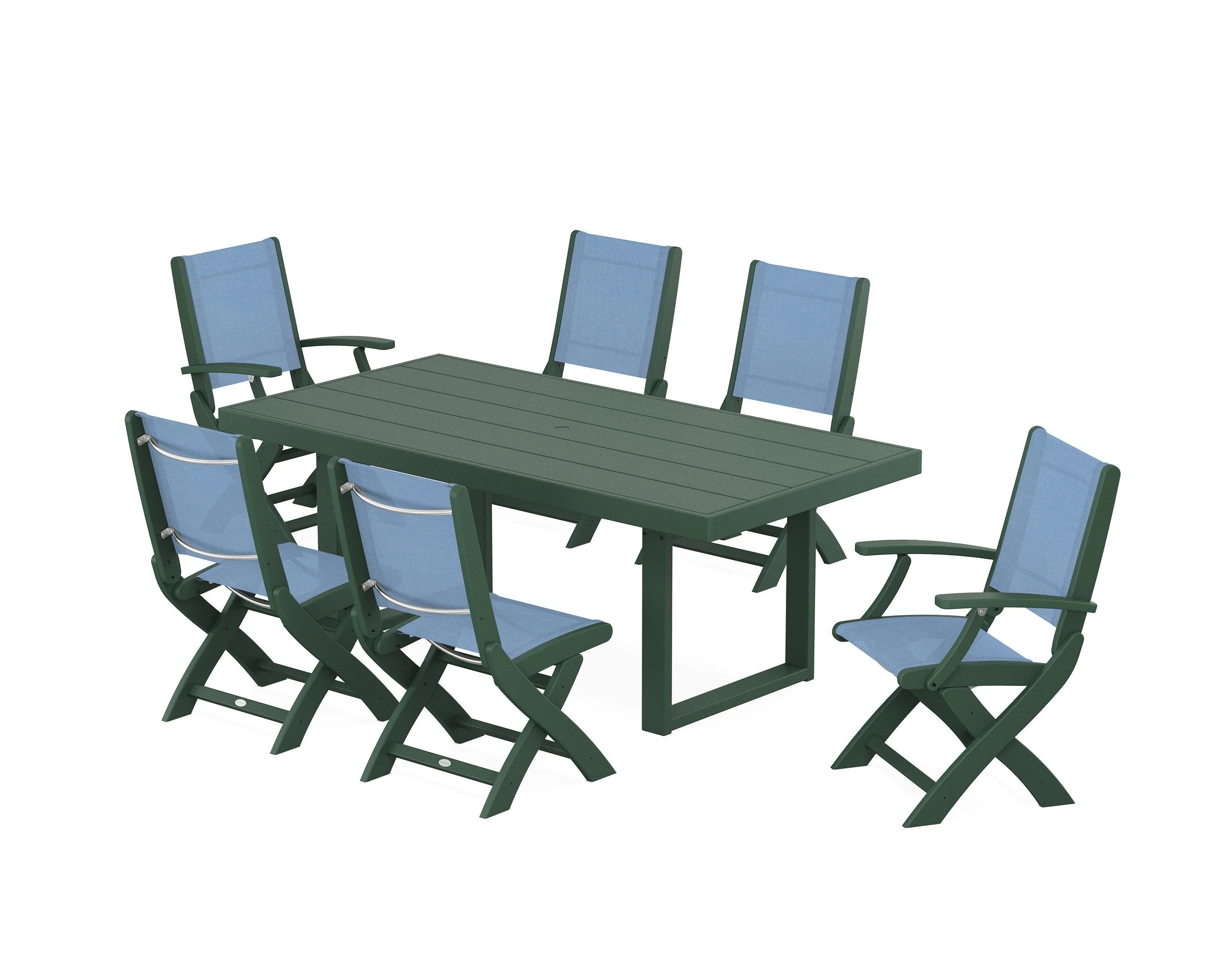 Coastal Folding Chair 7-Piece Dining Set with Trestle Legs - Image 10