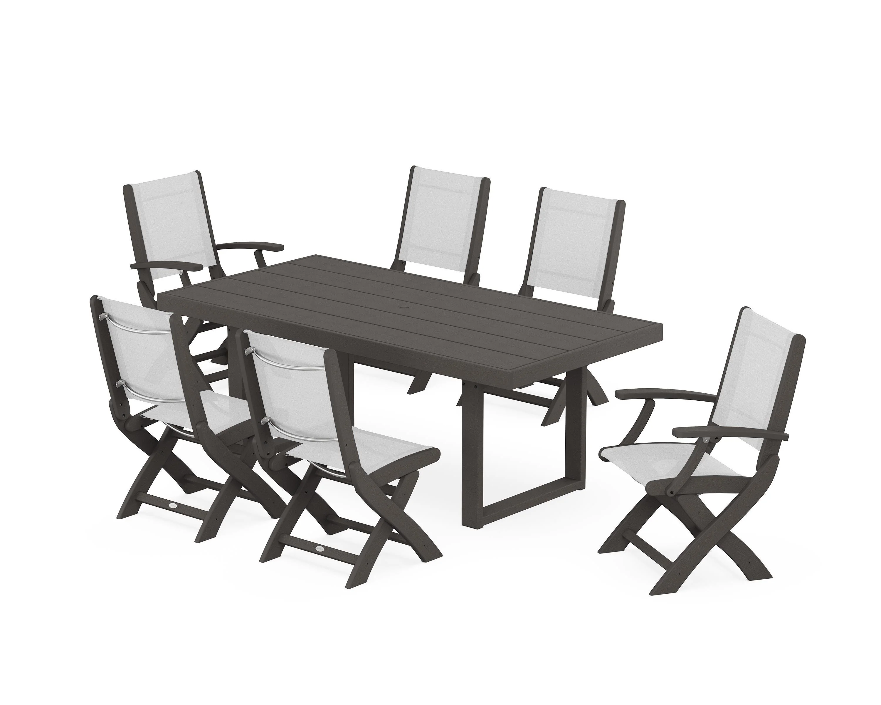 Coastal Folding Chair 7-Piece Dining Set with Trestle Legs - Image 102