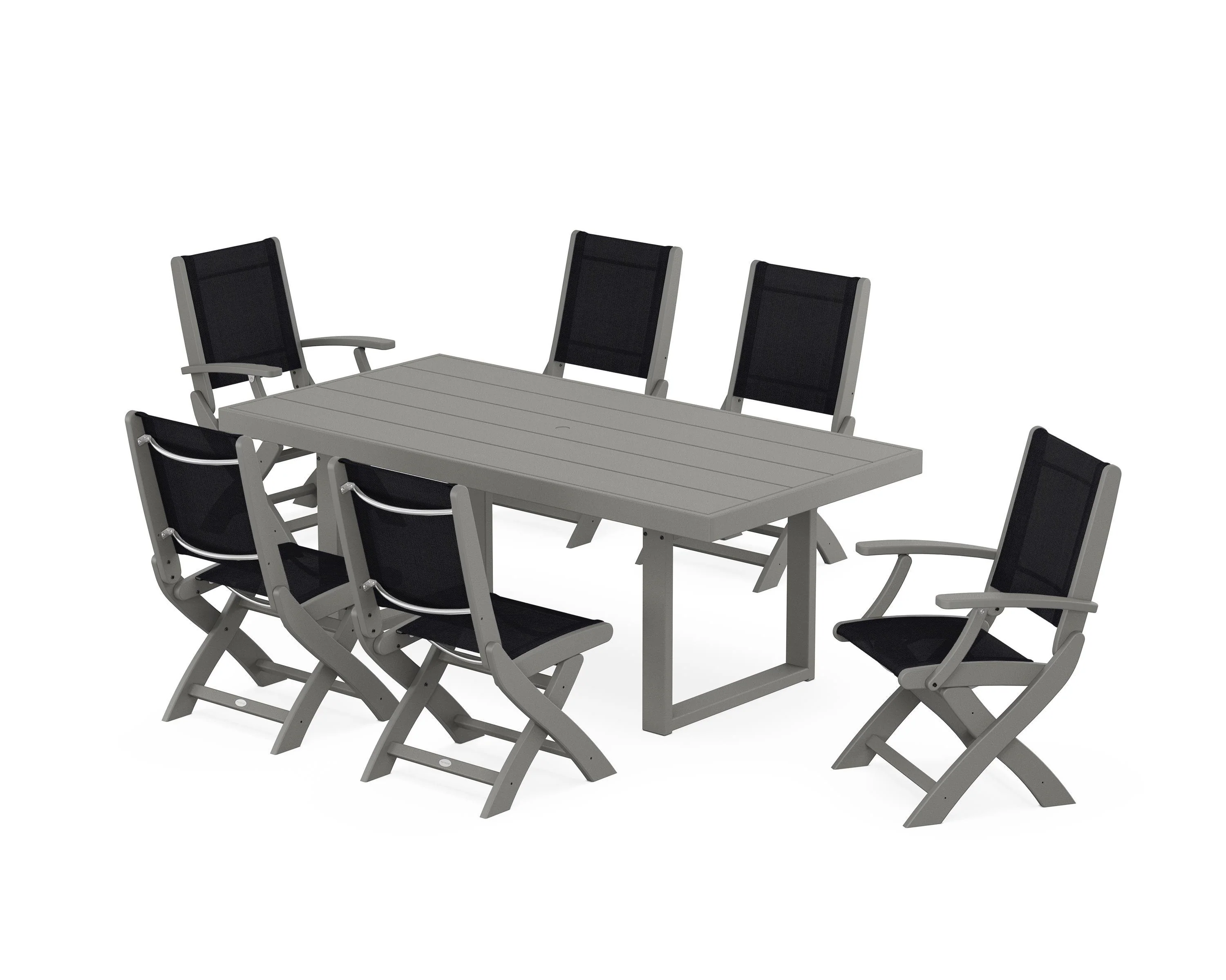 Coastal Folding Chair 7-Piece Dining Set with Trestle Legs - Image 104