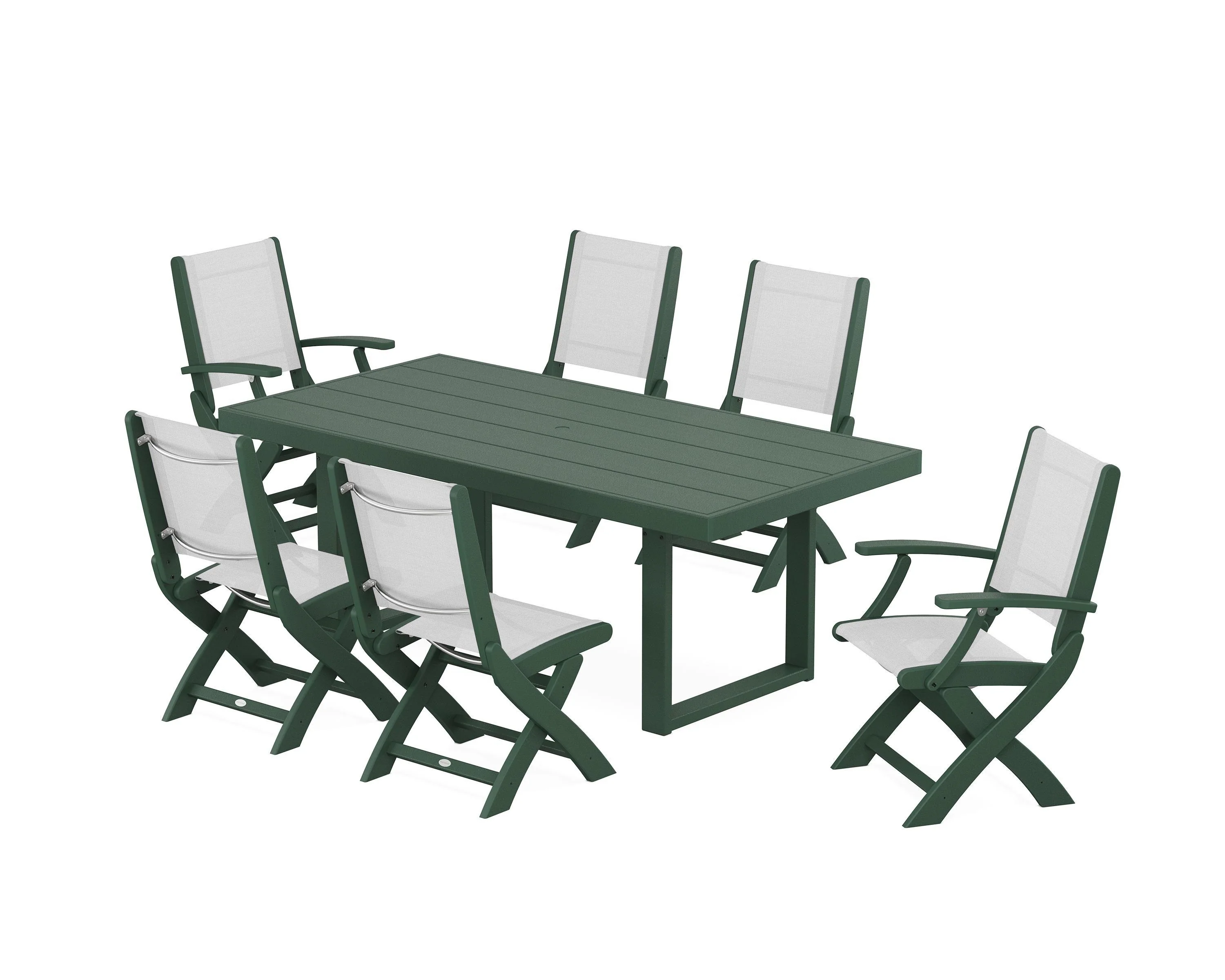Coastal Folding Chair 7-Piece Dining Set with Trestle Legs - Image 106