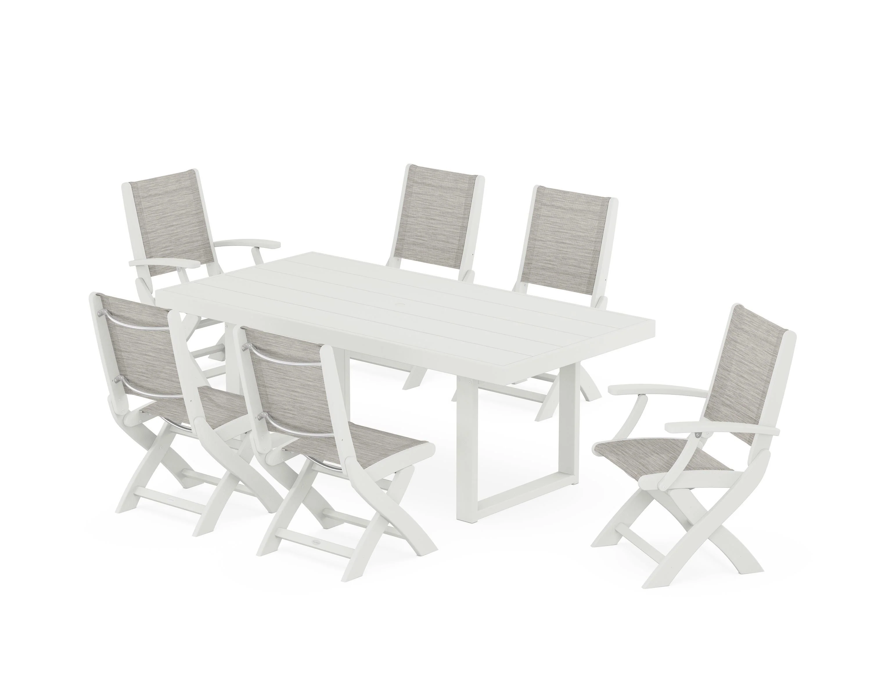 Coastal Folding Chair 7-Piece Dining Set with Trestle Legs - Image 107