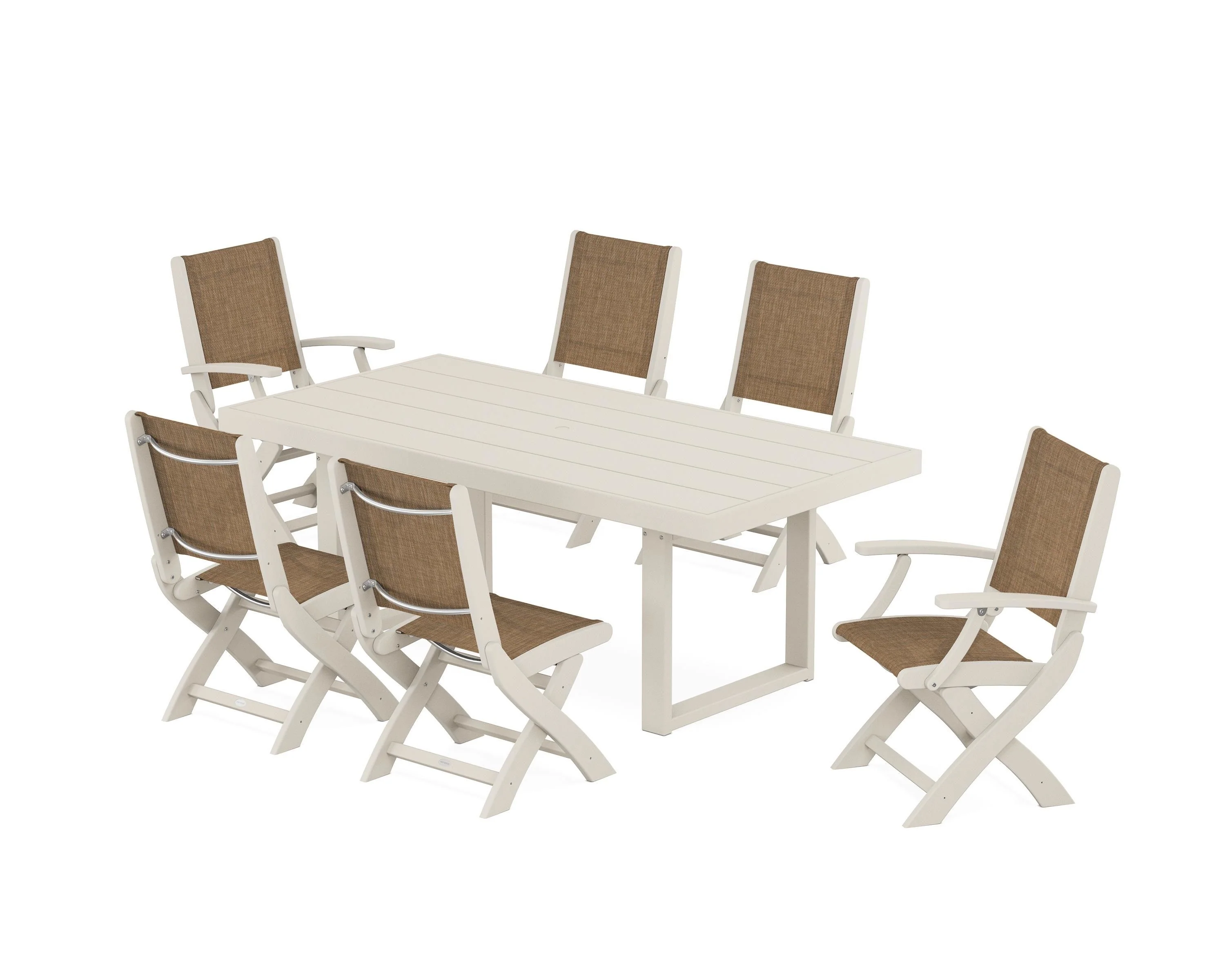 Coastal Folding Chair 7-Piece Dining Set with Trestle Legs - Image 108