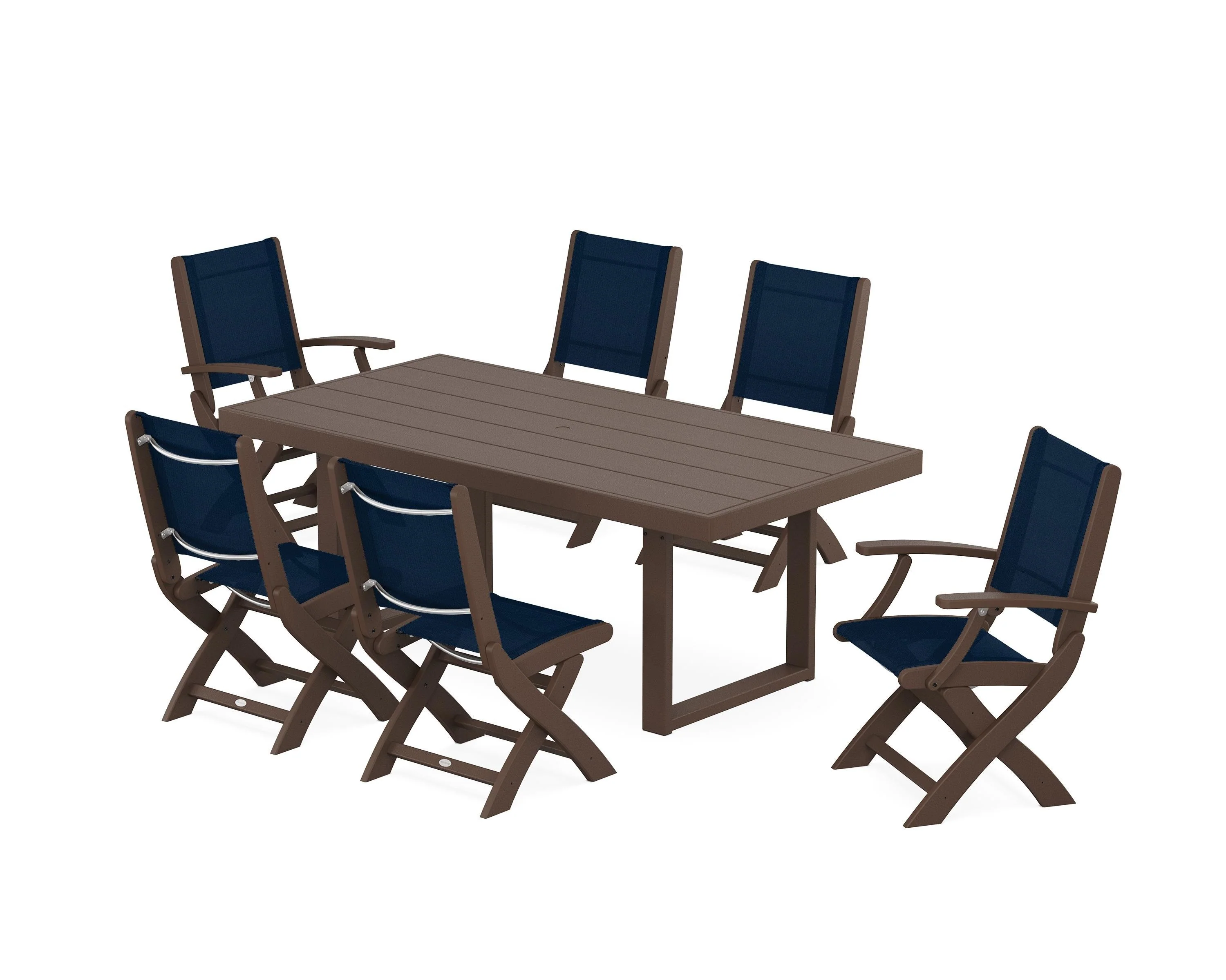 Coastal Folding Chair 7-Piece Dining Set with Trestle Legs - Image 109