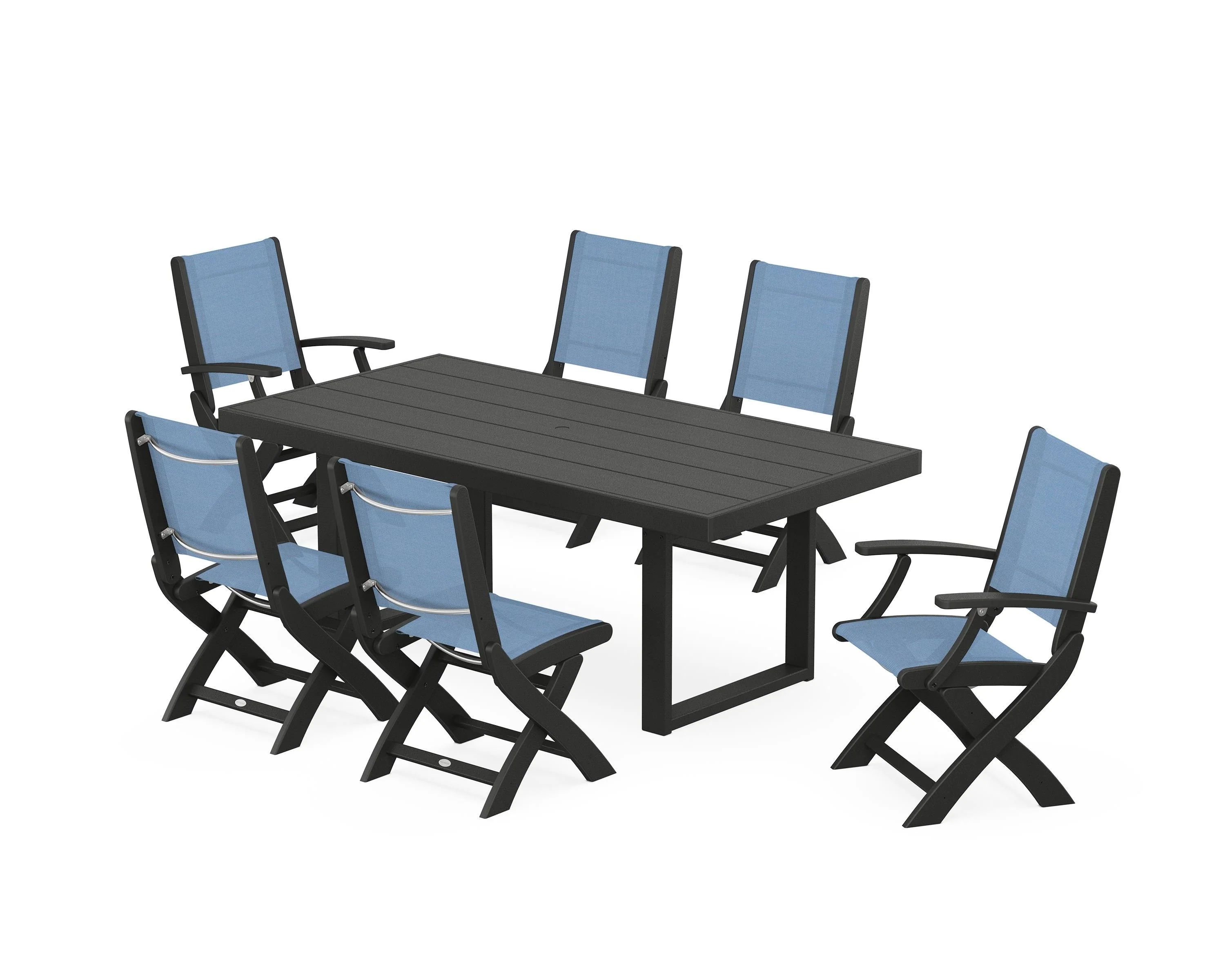 Coastal Folding Chair 7-Piece Dining Set with Trestle Legs - Image 11