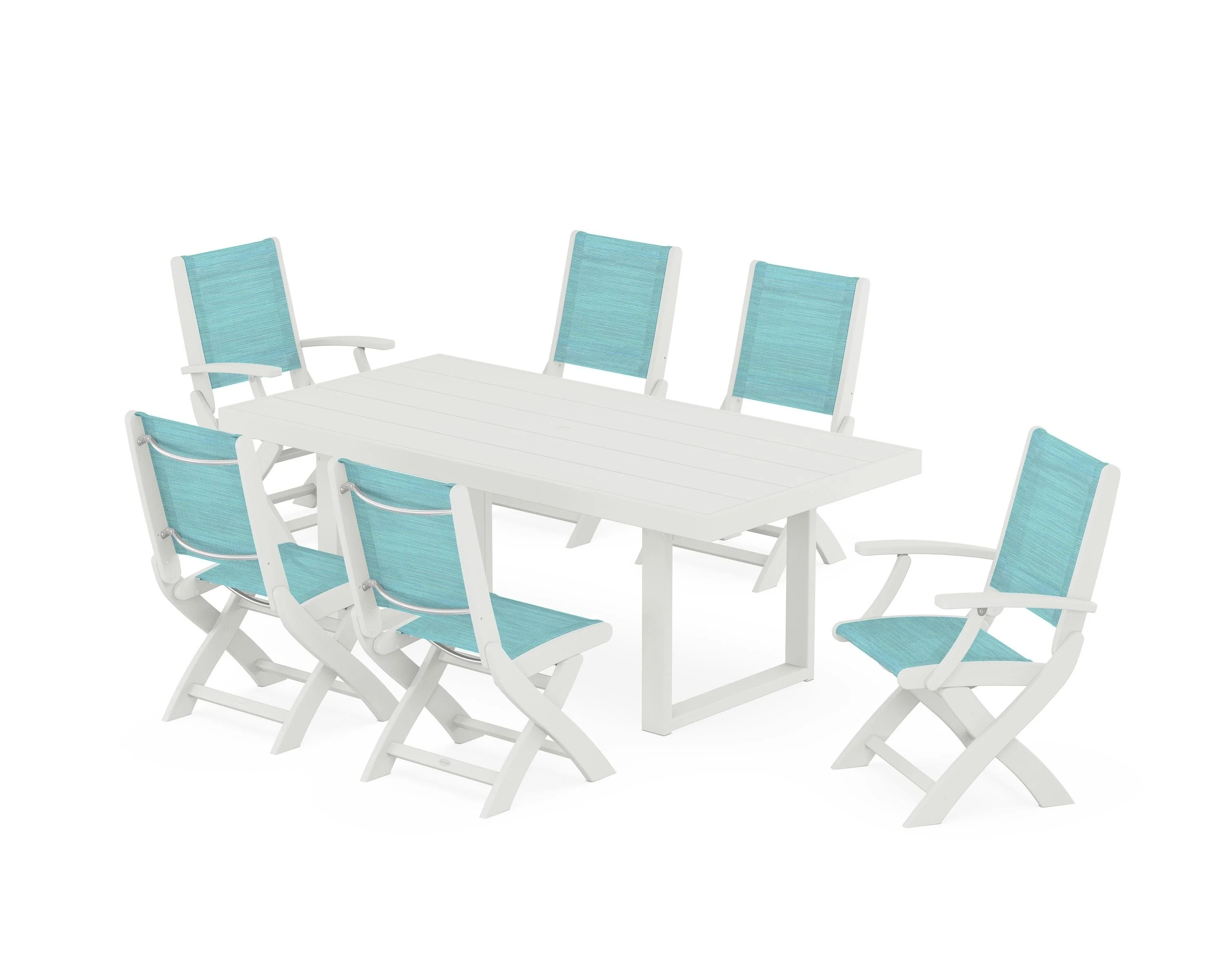Coastal Folding Chair 7-Piece Dining Set with Trestle Legs - Image 111