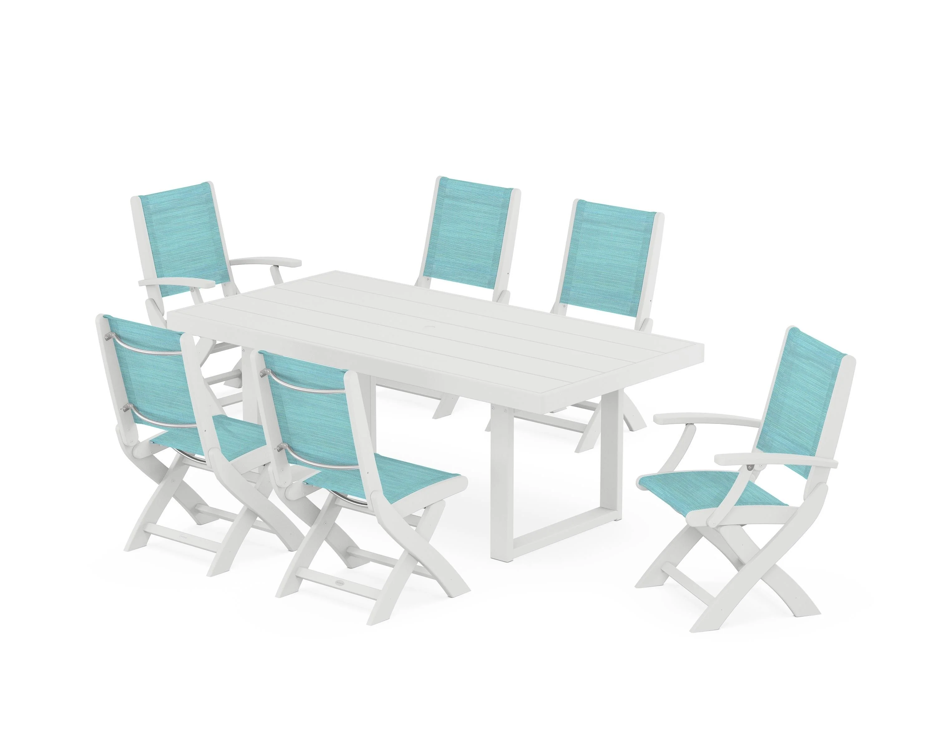 Coastal Folding Chair 7-Piece Dining Set with Trestle Legs - Image 112