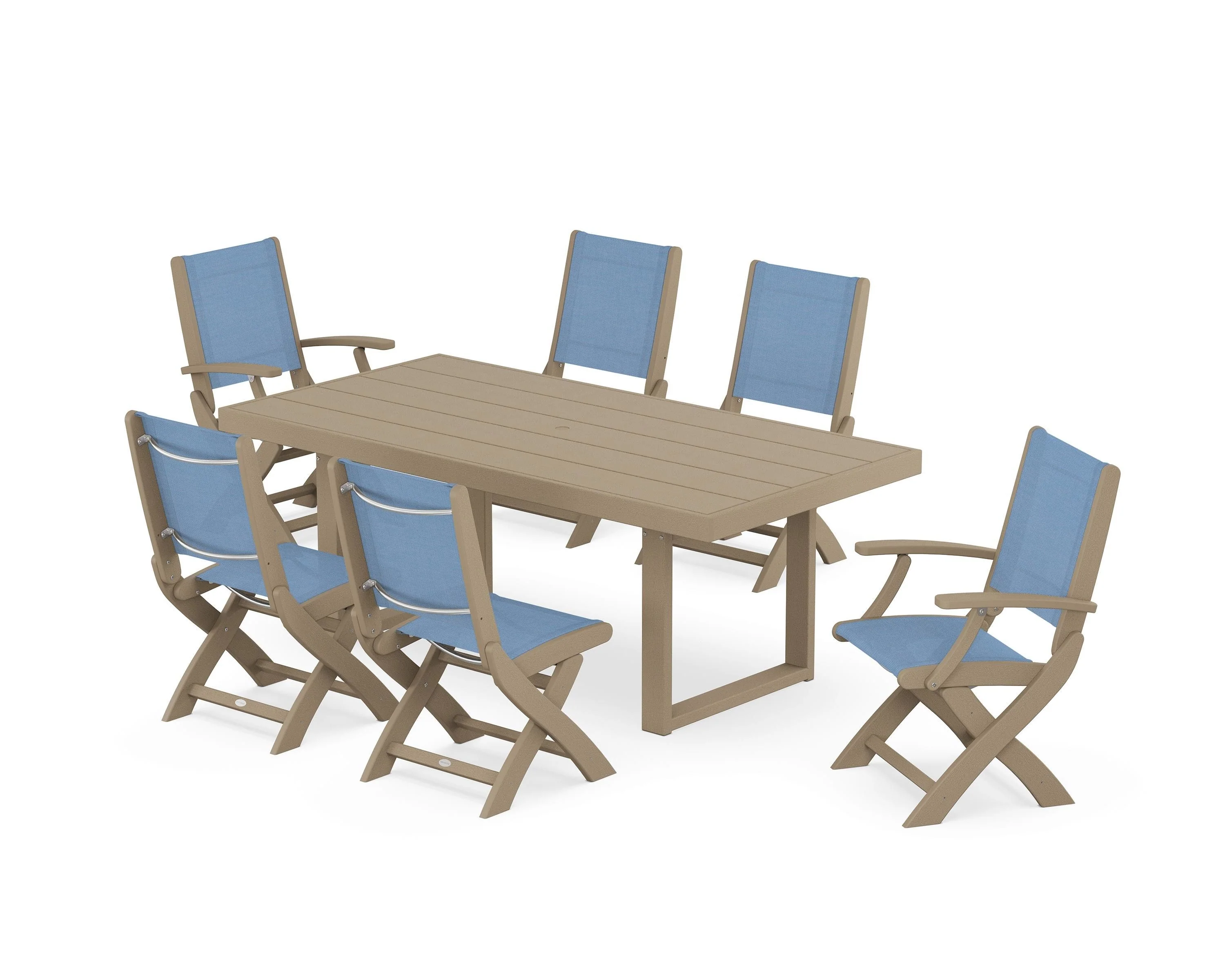 Coastal Folding Chair 7-Piece Dining Set with Trestle Legs - Image 116