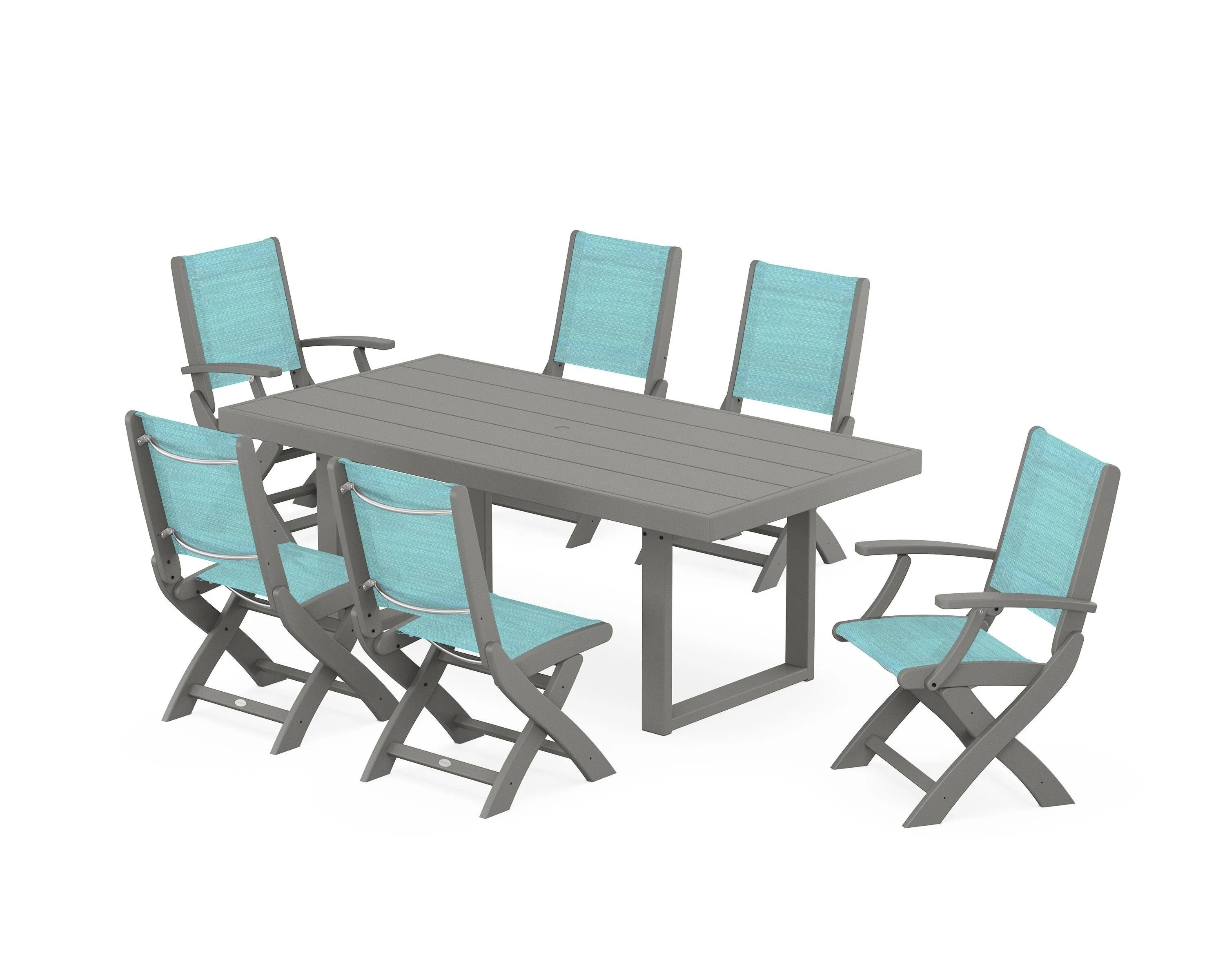 Coastal Folding Chair 7-Piece Dining Set with Trestle Legs - Image 117