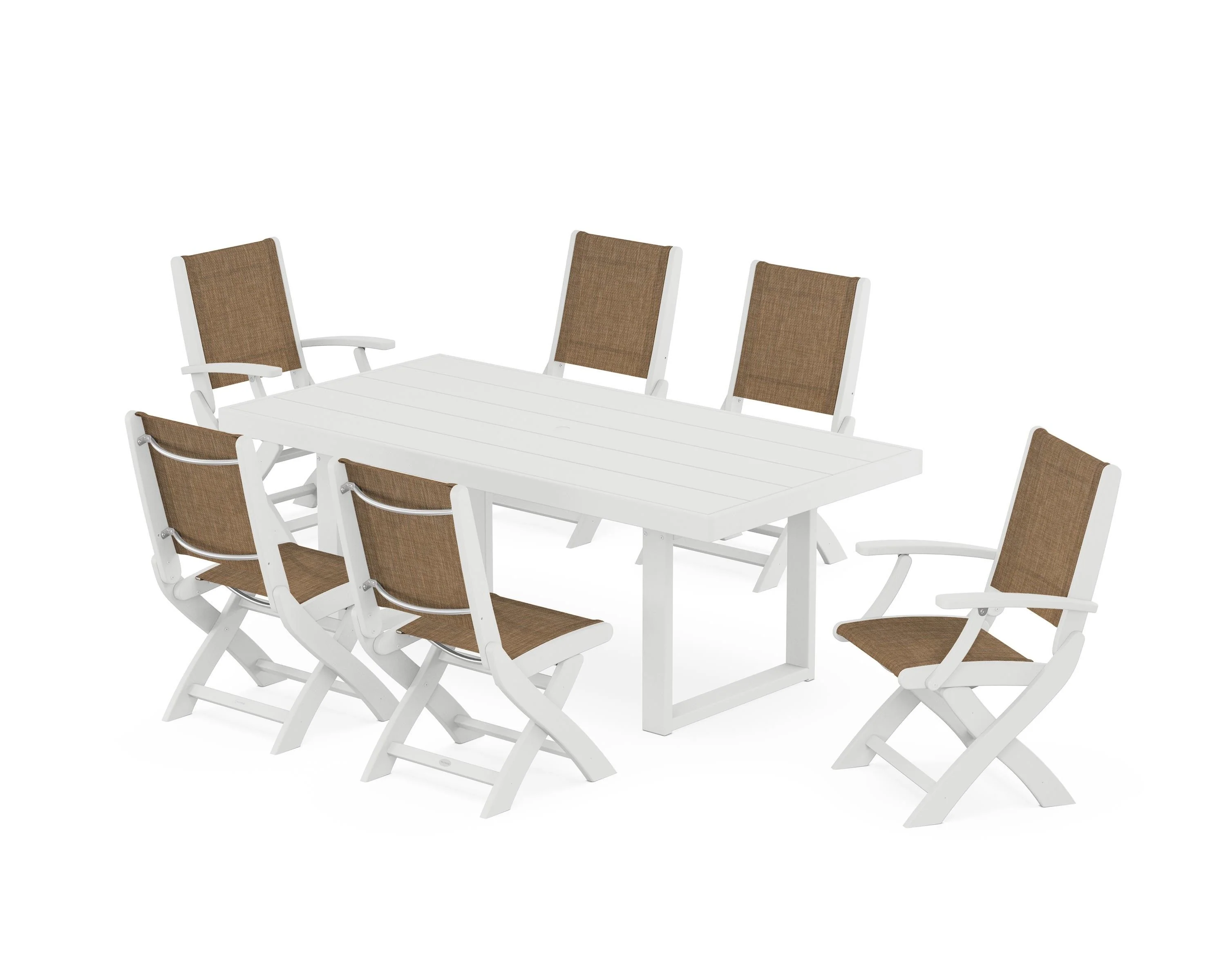 Coastal Folding Chair 7-Piece Dining Set with Trestle Legs - Image 118