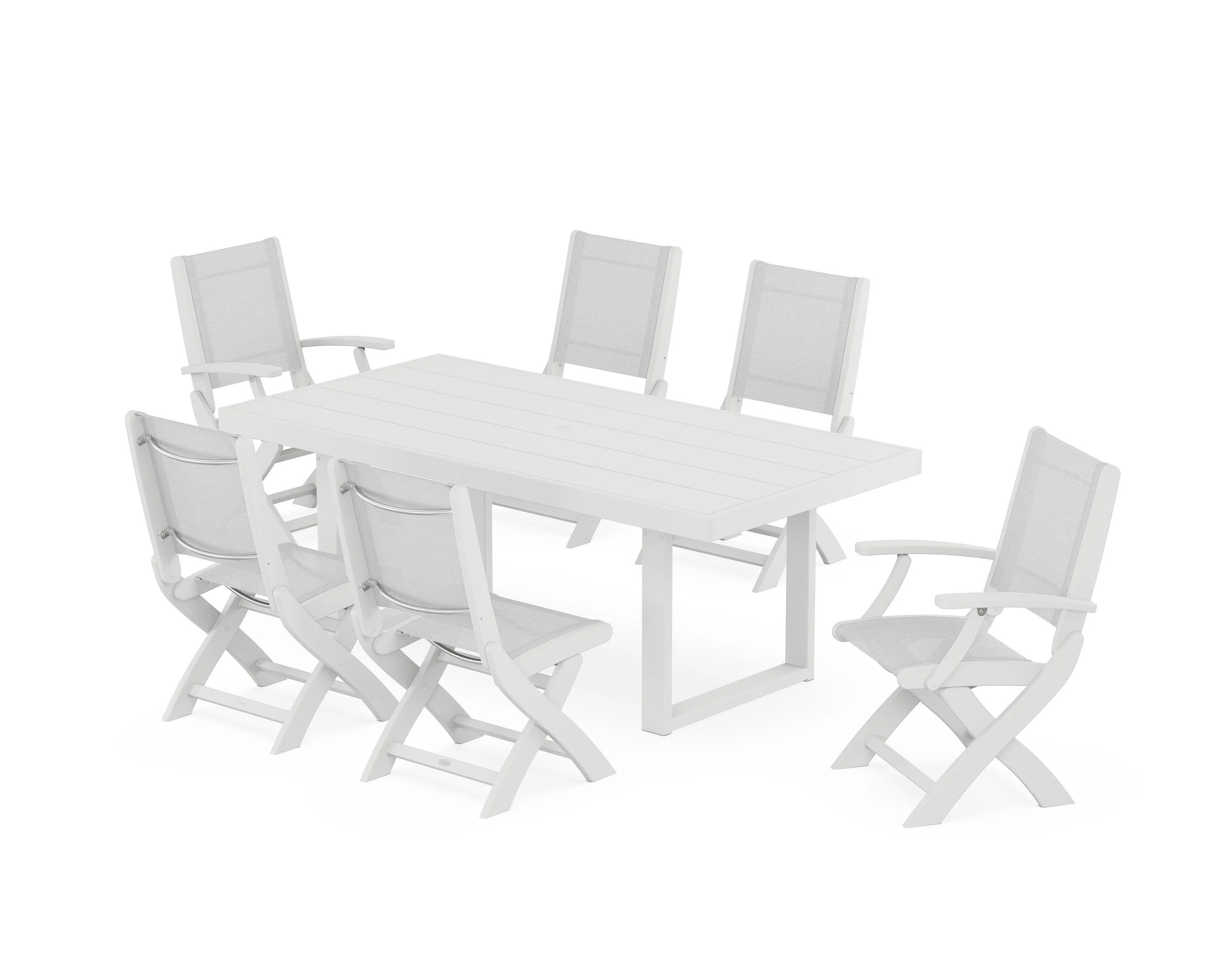Coastal Folding Chair 7-Piece Dining Set with Trestle Legs - Image 119