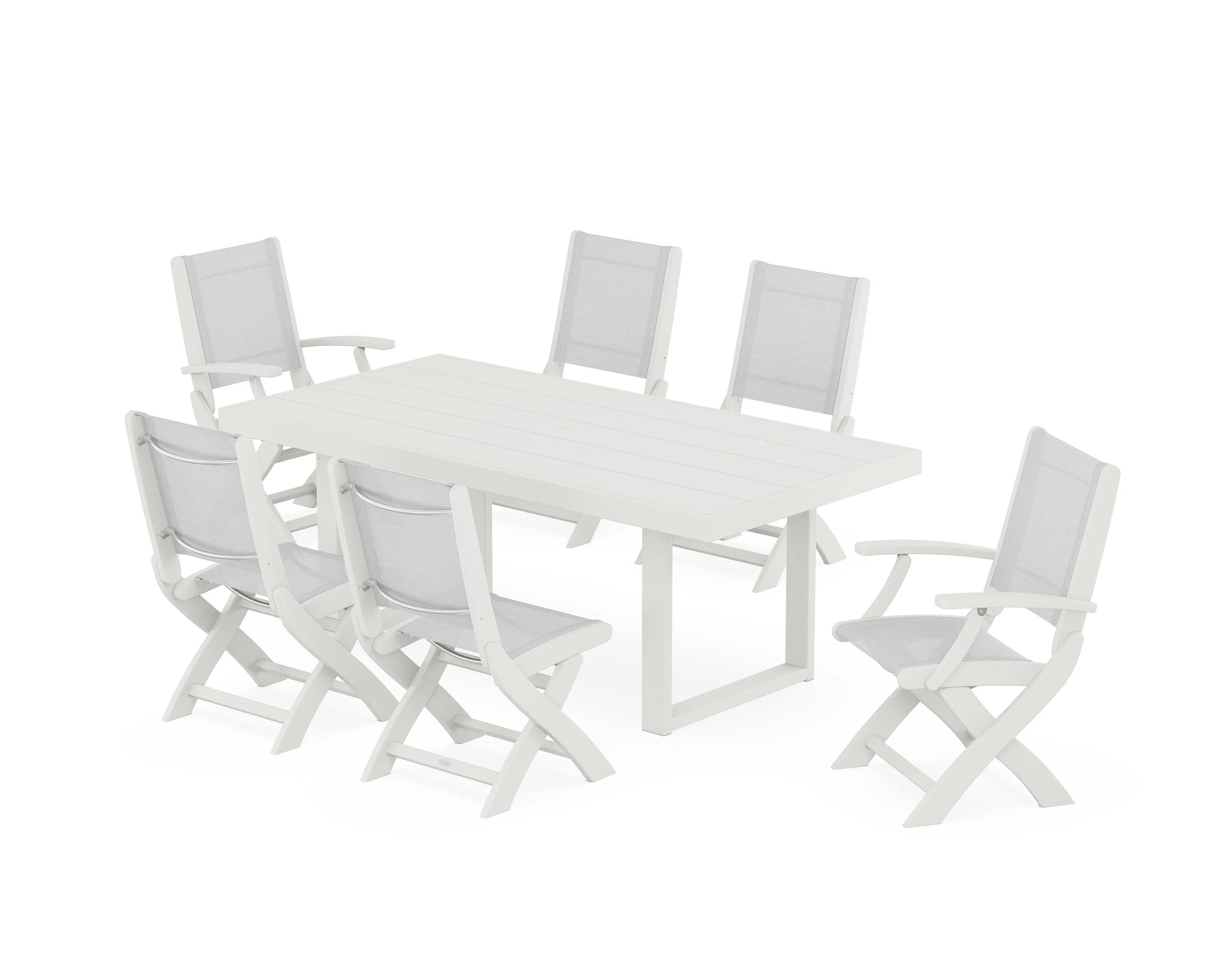 Coastal Folding Chair 7-Piece Dining Set with Trestle Legs - Image 120