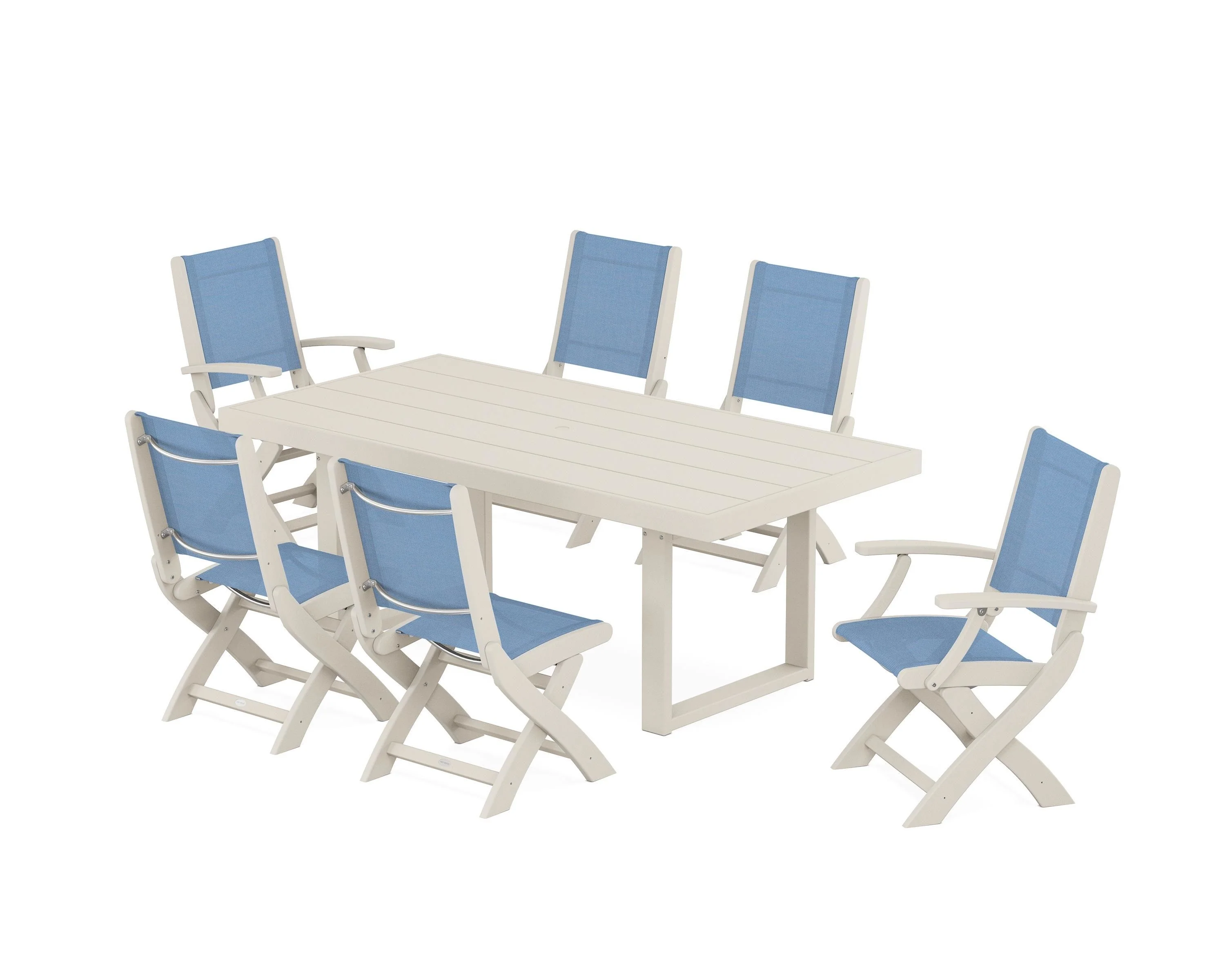 Coastal Folding Chair 7-Piece Dining Set with Trestle Legs - Image 121