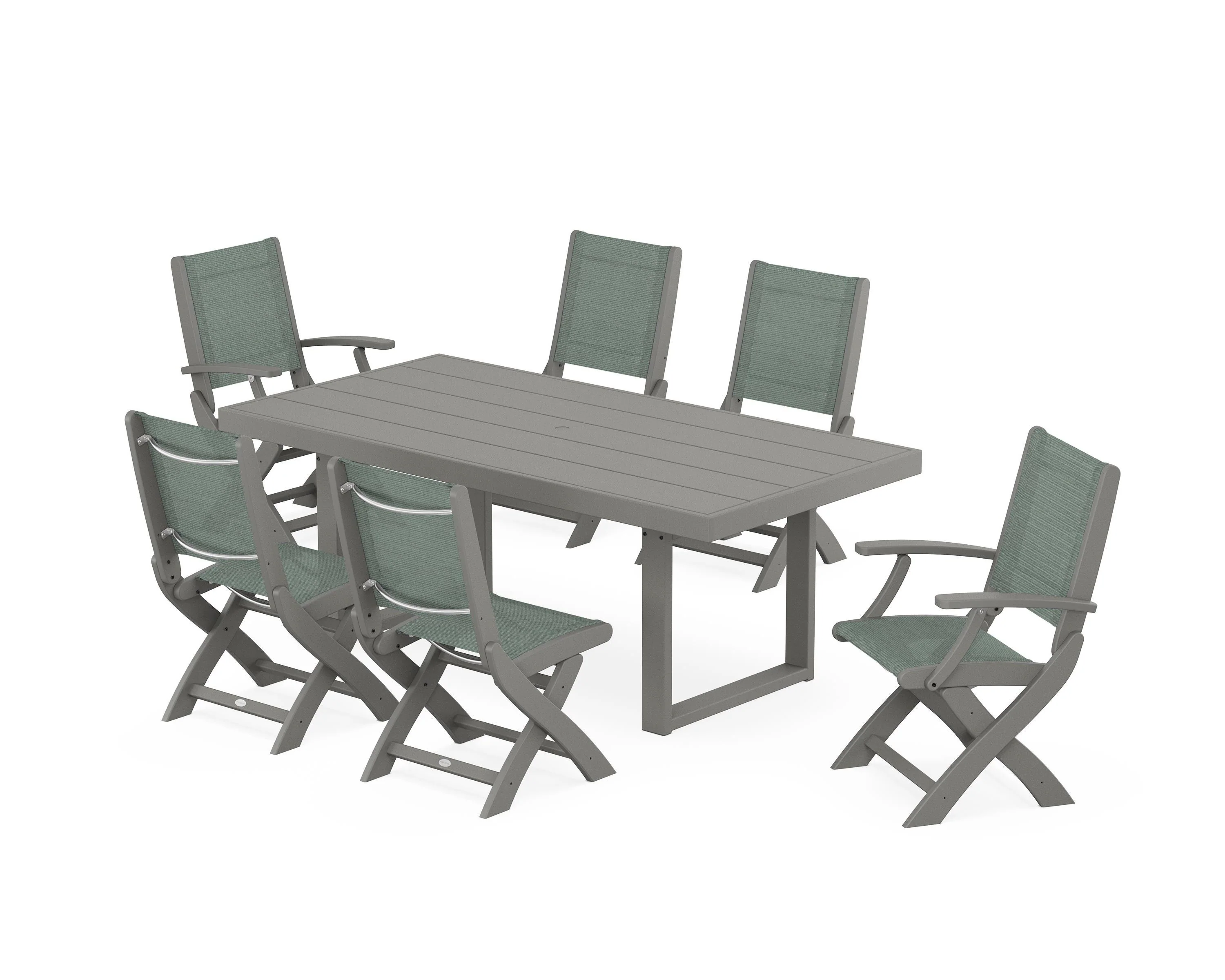 Coastal Folding Chair 7-Piece Dining Set with Trestle Legs - Image 122