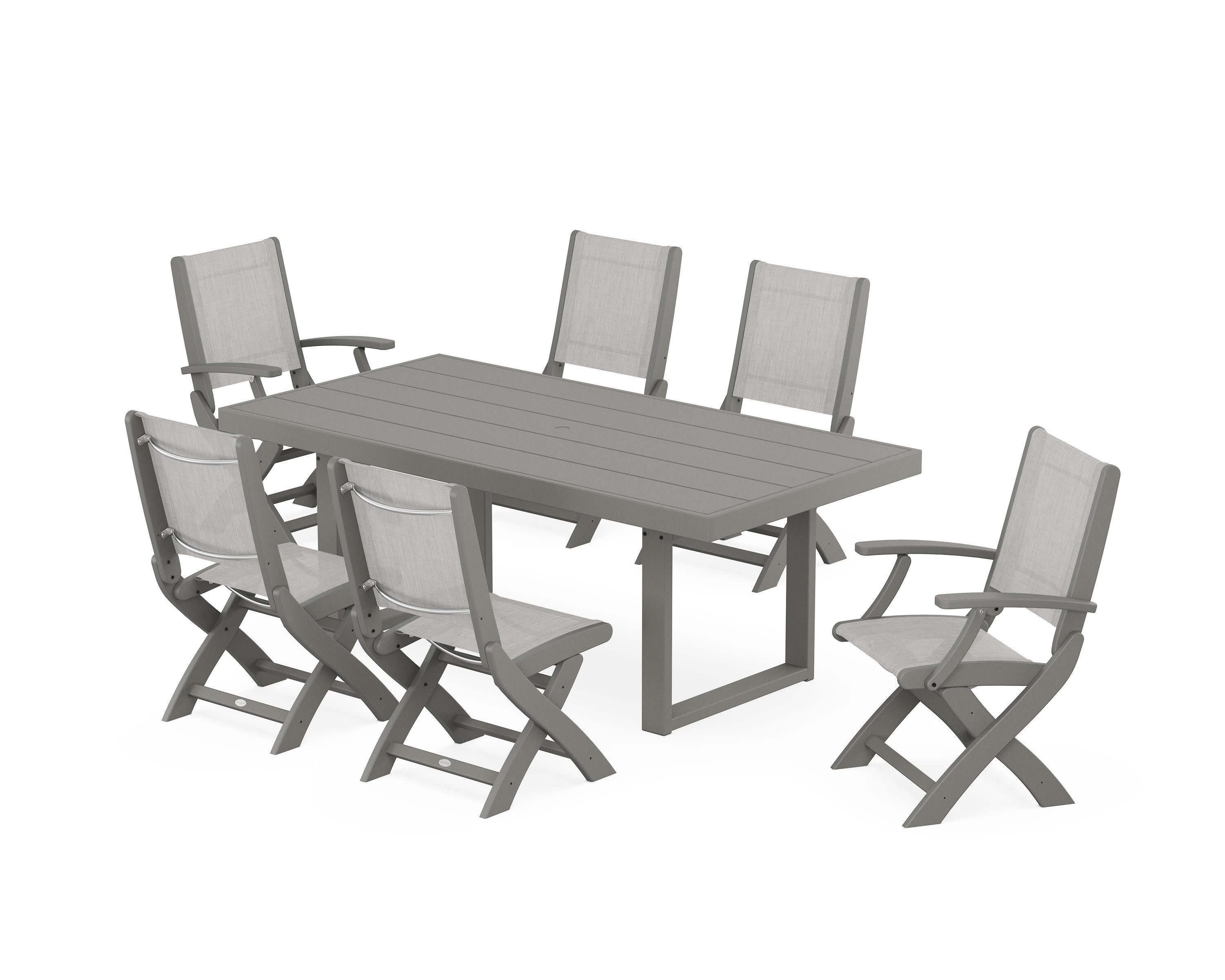 Coastal Folding Chair 7-Piece Dining Set with Trestle Legs - Image 123