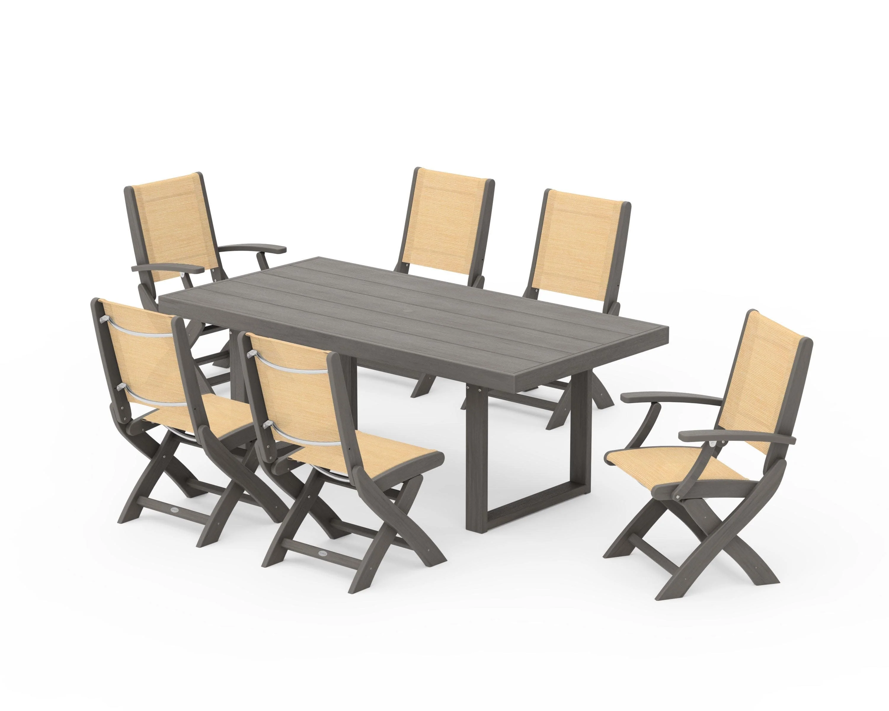 Coastal Folding Chair 7-Piece Dining Set with Trestle Legs - Image 125
