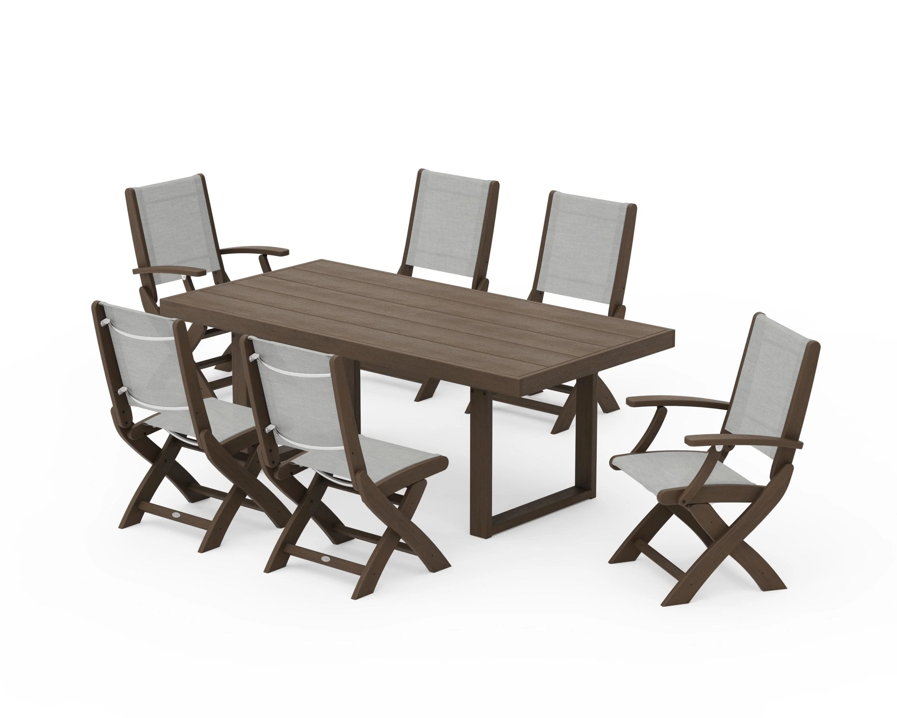 Coastal Folding Chair 7-Piece Dining Set with Trestle Legs - Image 126