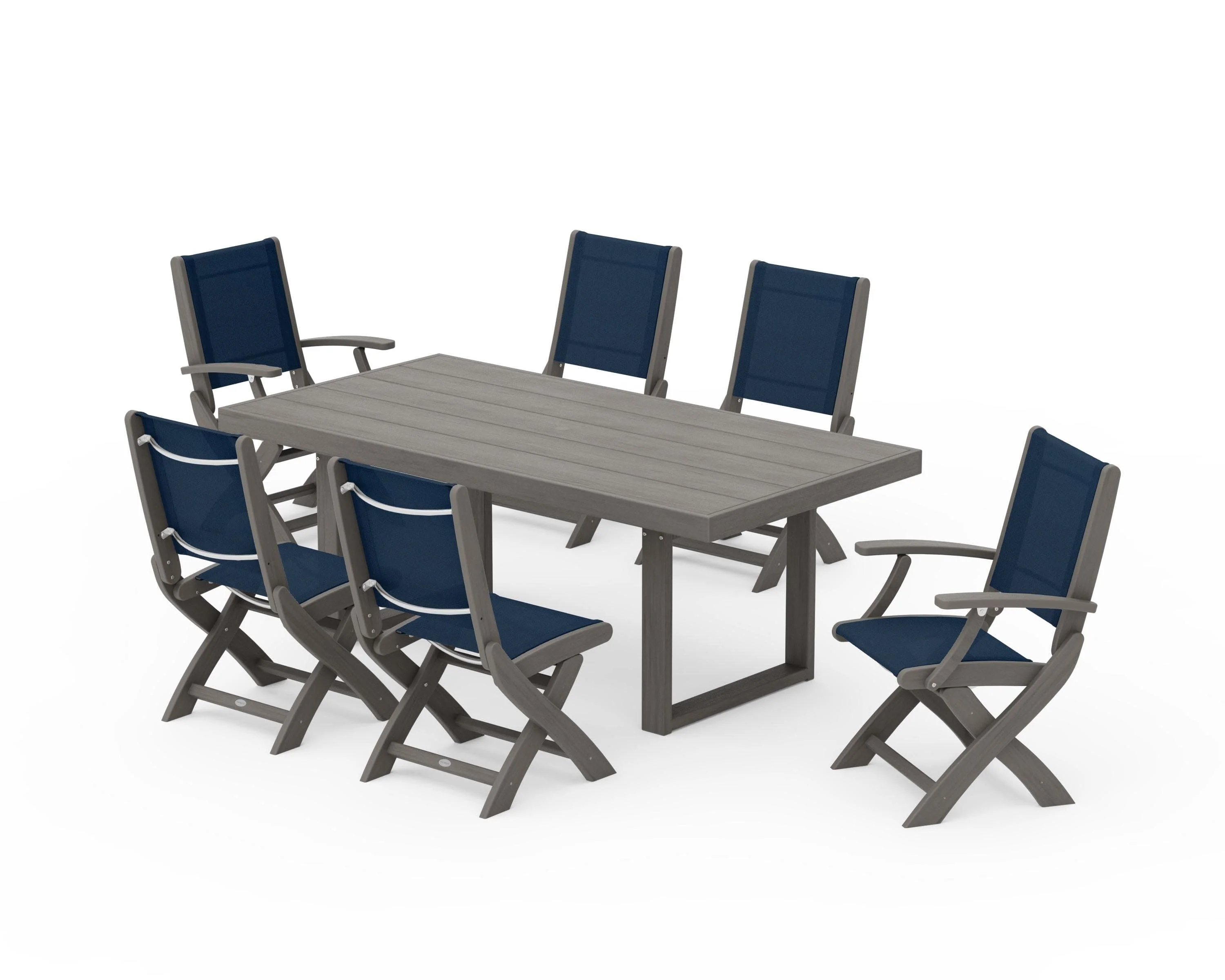 Coastal Folding Chair 7-Piece Dining Set with Trestle Legs - Image 127