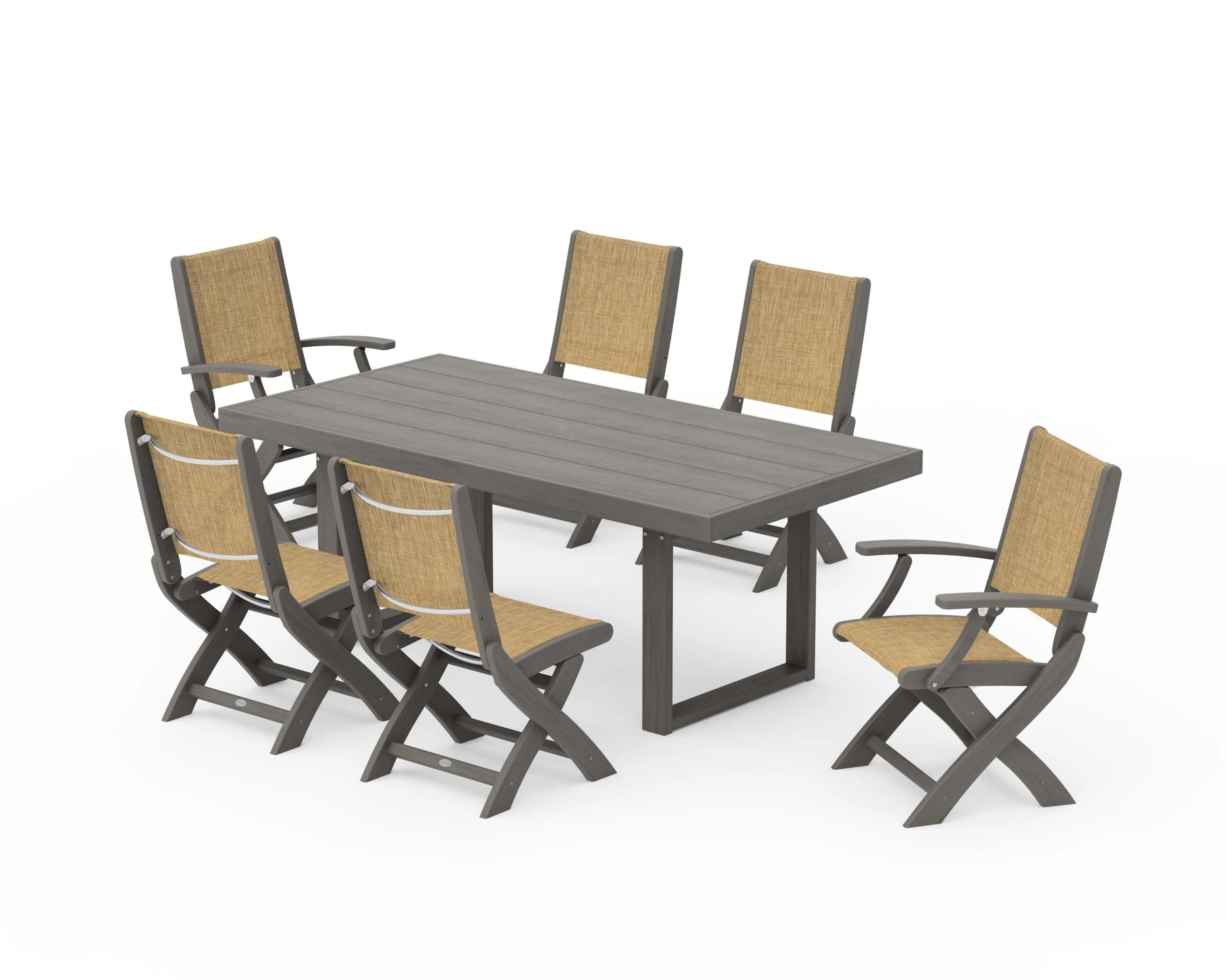 Coastal Folding Chair 7-Piece Dining Set with Trestle Legs - Image 128