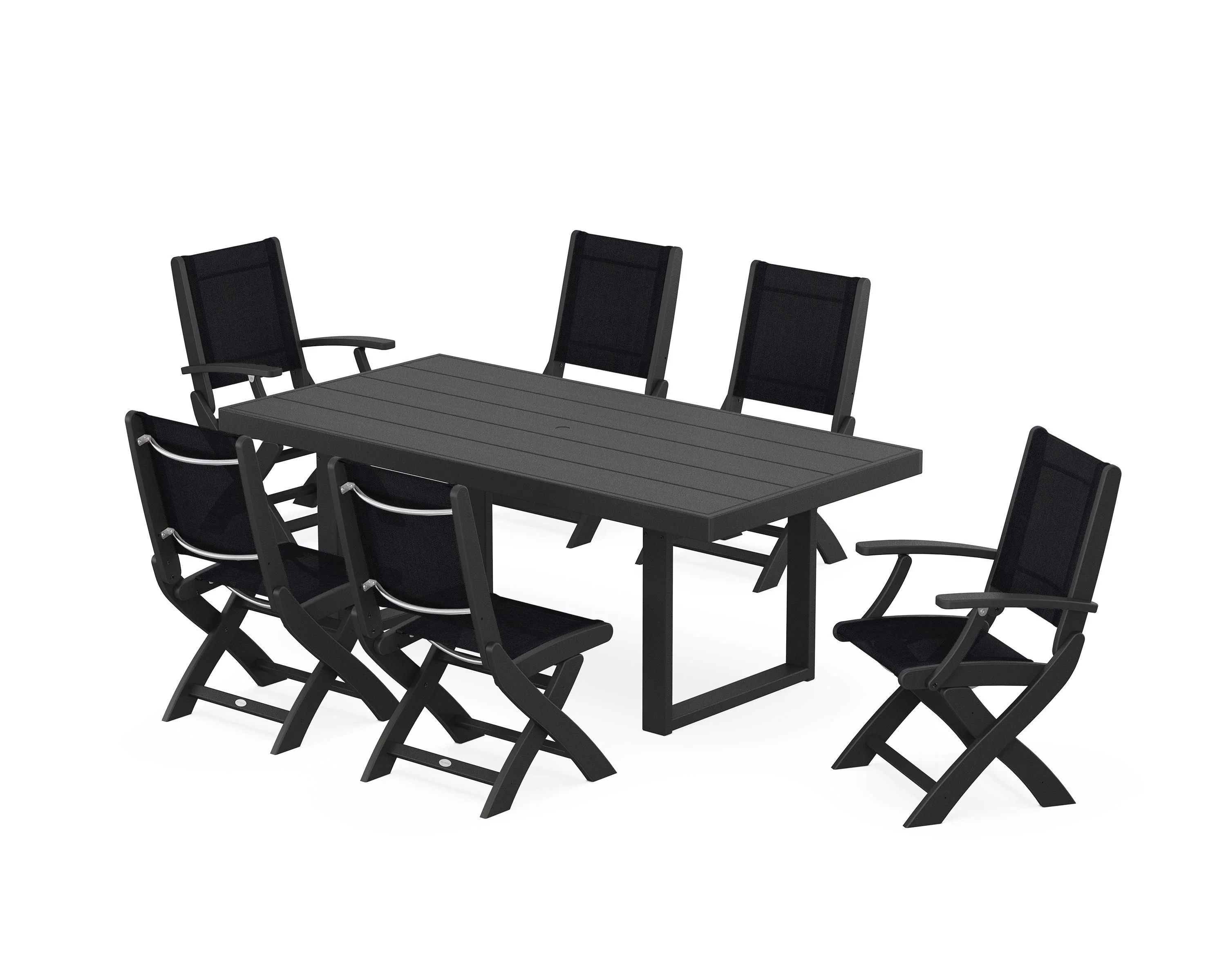 Coastal Folding Chair 7-Piece Dining Set with Trestle Legs - Image 13