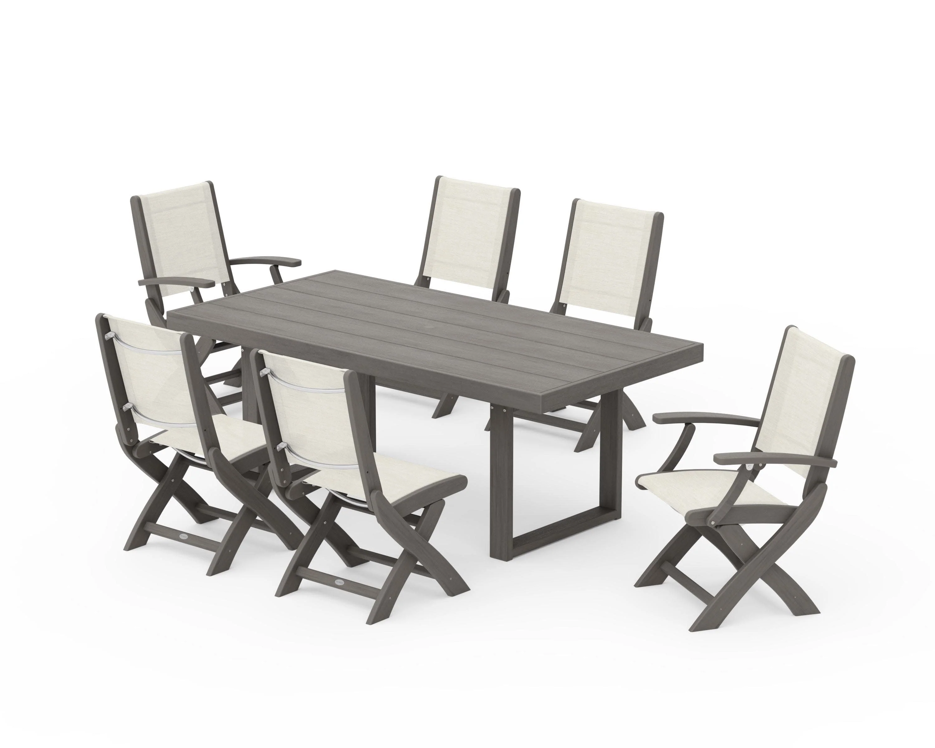 Coastal Folding Chair 7-Piece Dining Set with Trestle Legs - Image 130