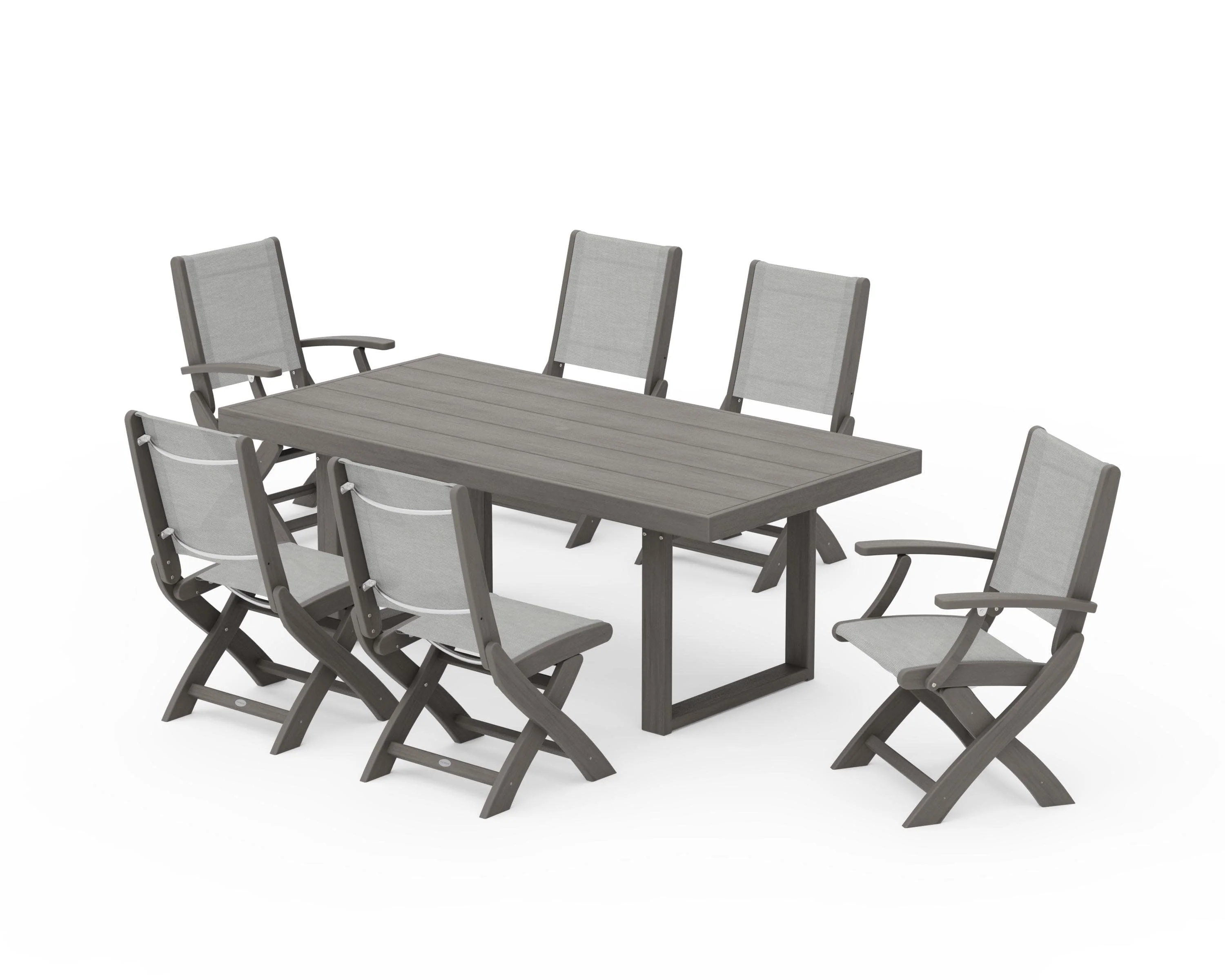 Coastal Folding Chair 7-Piece Dining Set with Trestle Legs - Image 133