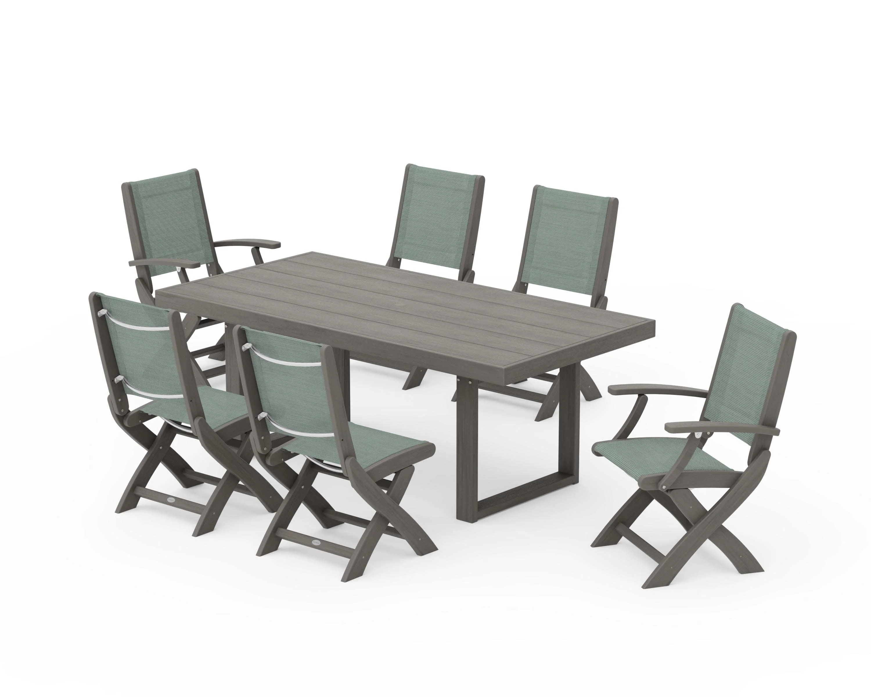 Coastal Folding Chair 7-Piece Dining Set with Trestle Legs - Image 138