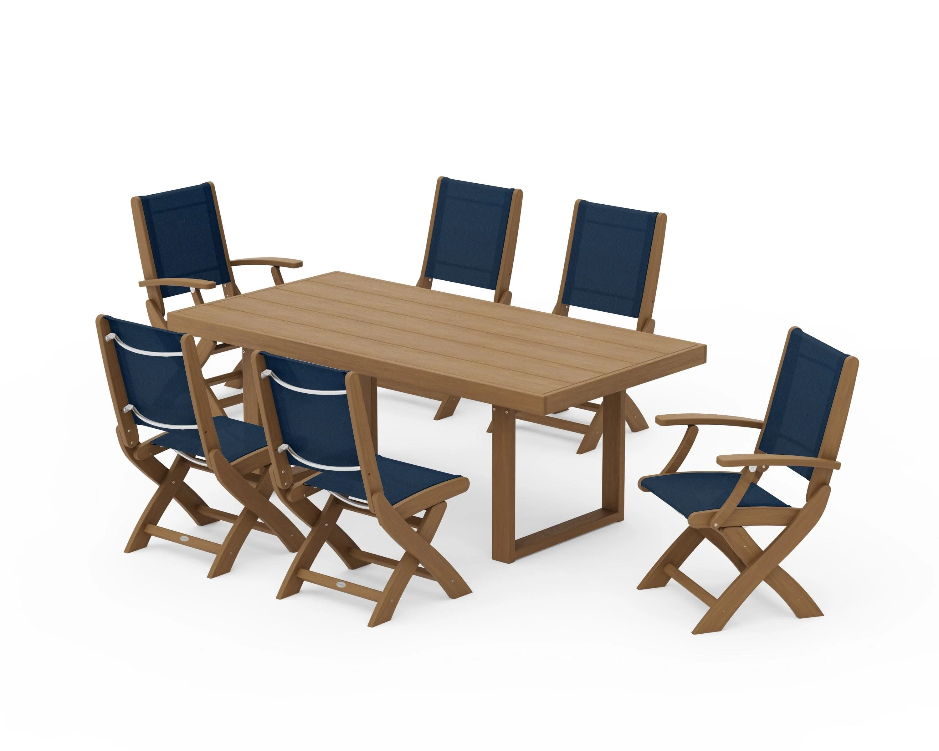 Coastal Folding Chair 7-Piece Dining Set with Trestle Legs - Image 139