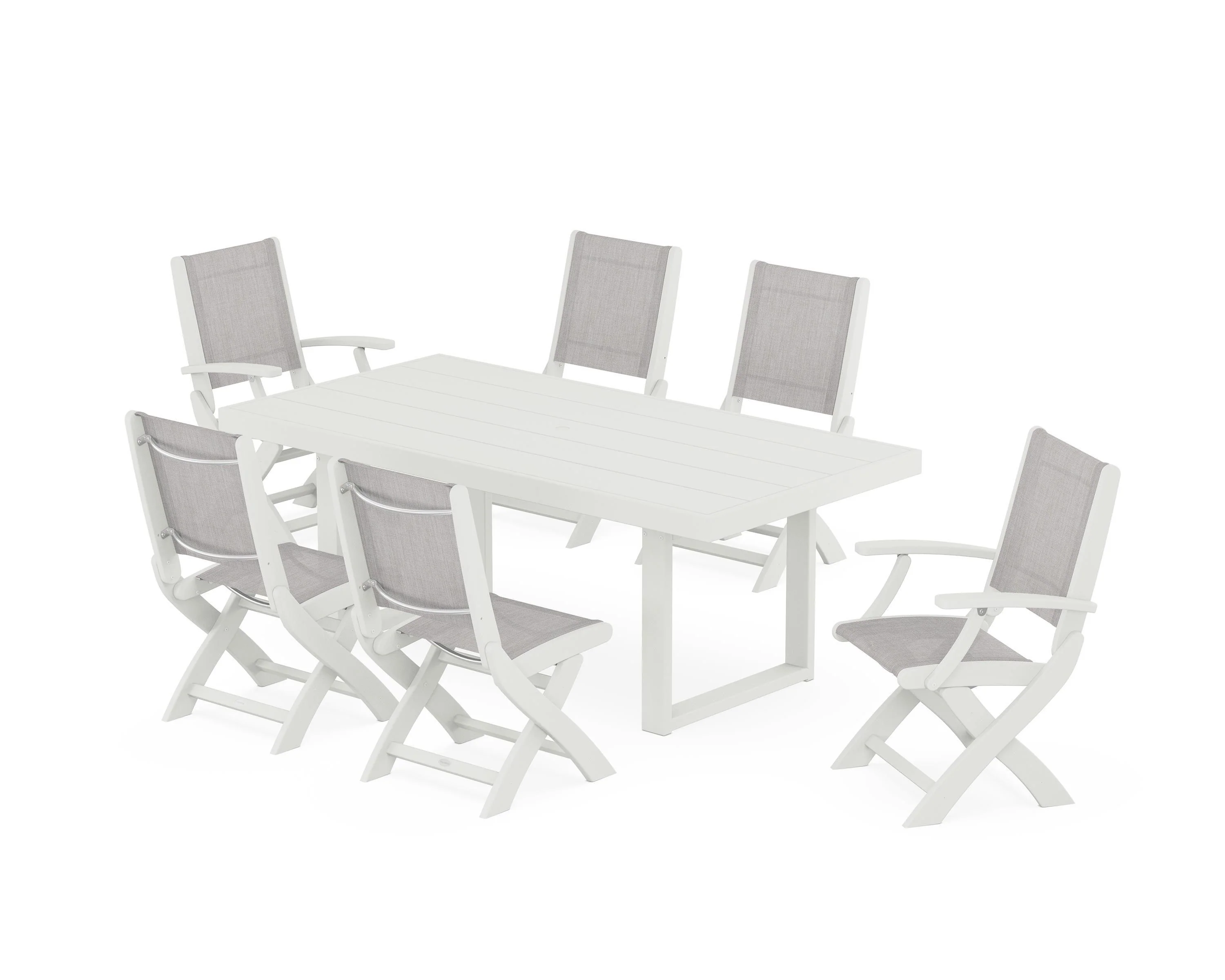 Coastal Folding Chair 7-Piece Dining Set with Trestle Legs - Image 14