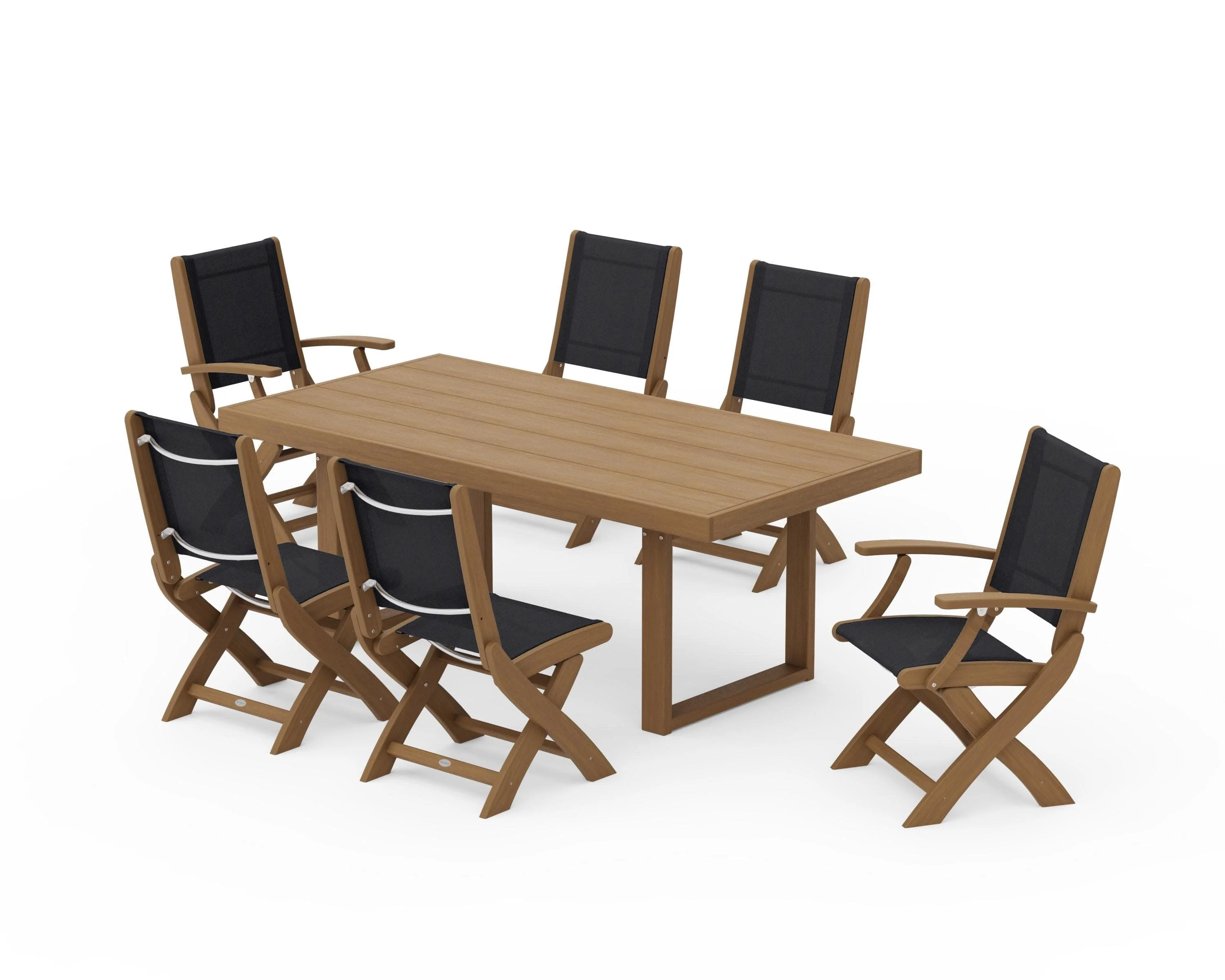 Coastal Folding Chair 7-Piece Dining Set with Trestle Legs - Image 144