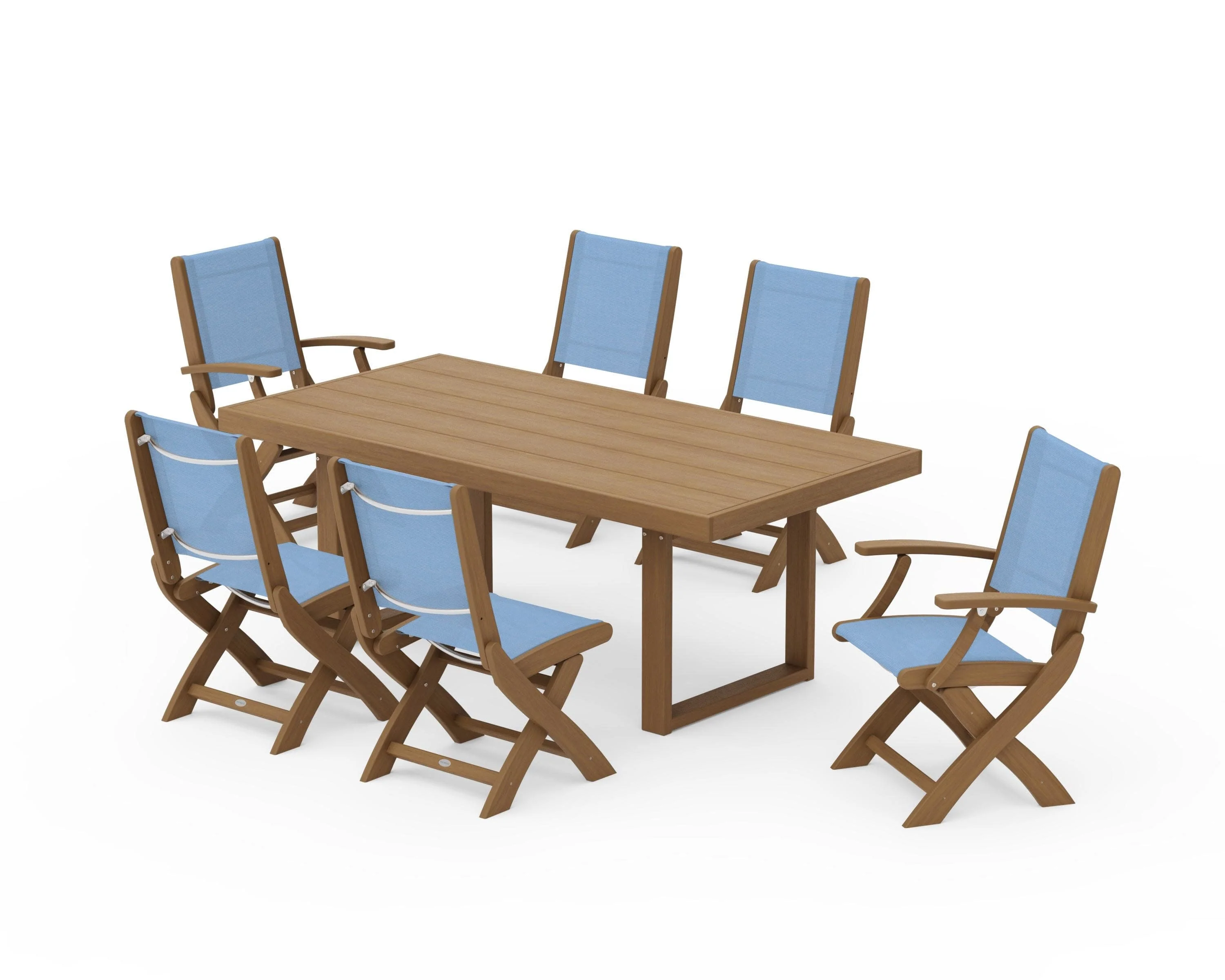Coastal Folding Chair 7-Piece Dining Set with Trestle Legs - Image 145