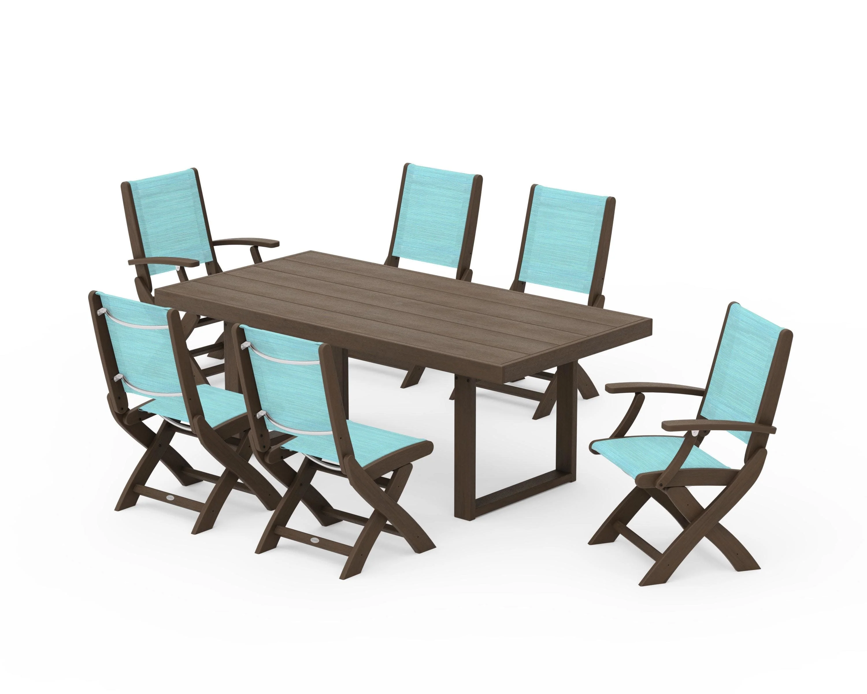 Coastal Folding Chair 7-Piece Dining Set with Trestle Legs - Image 146