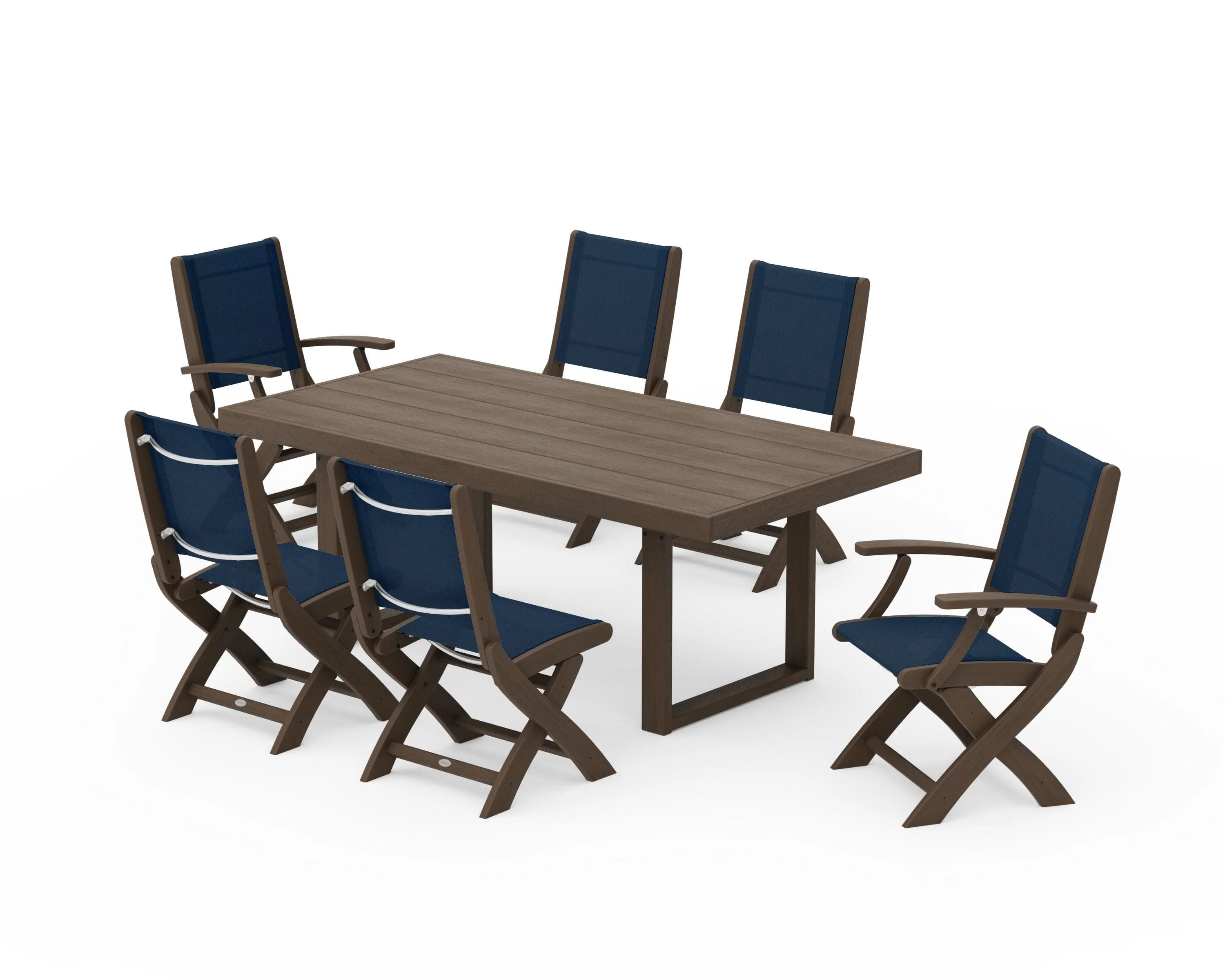 Coastal Folding Chair 7-Piece Dining Set with Trestle Legs - Image 147