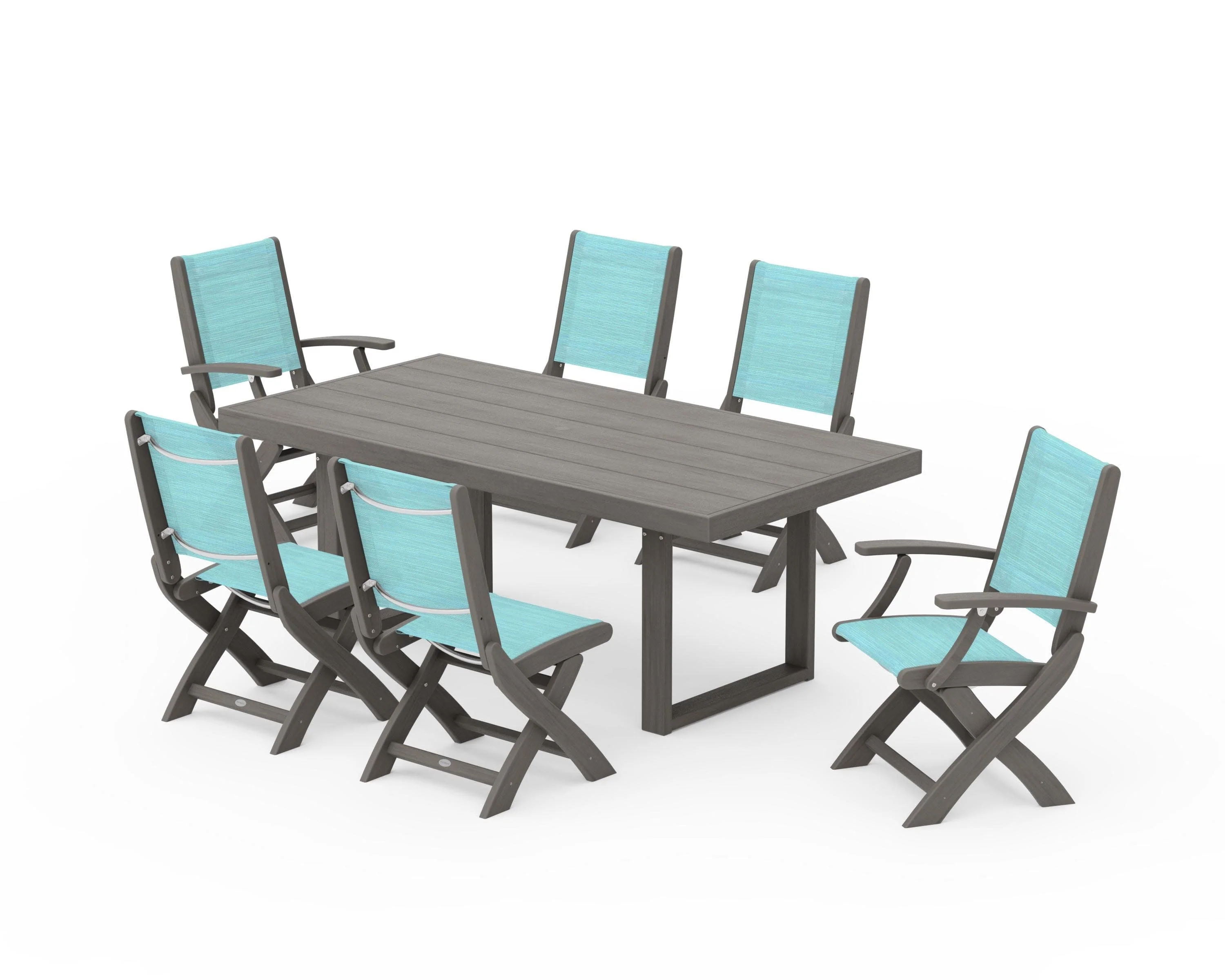 Coastal Folding Chair 7-Piece Dining Set with Trestle Legs - Image 148