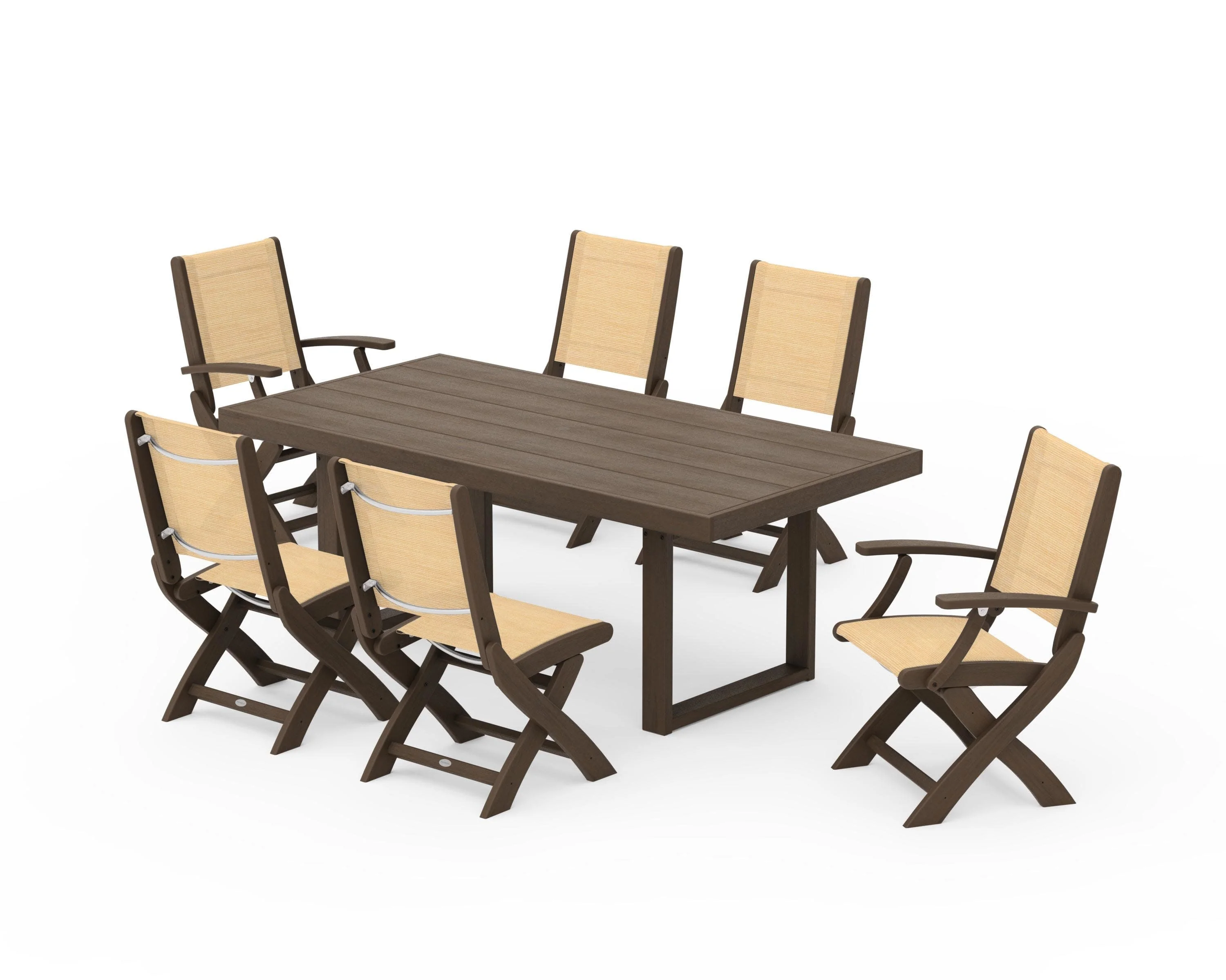 Coastal Folding Chair 7-Piece Dining Set with Trestle Legs - Image 151
