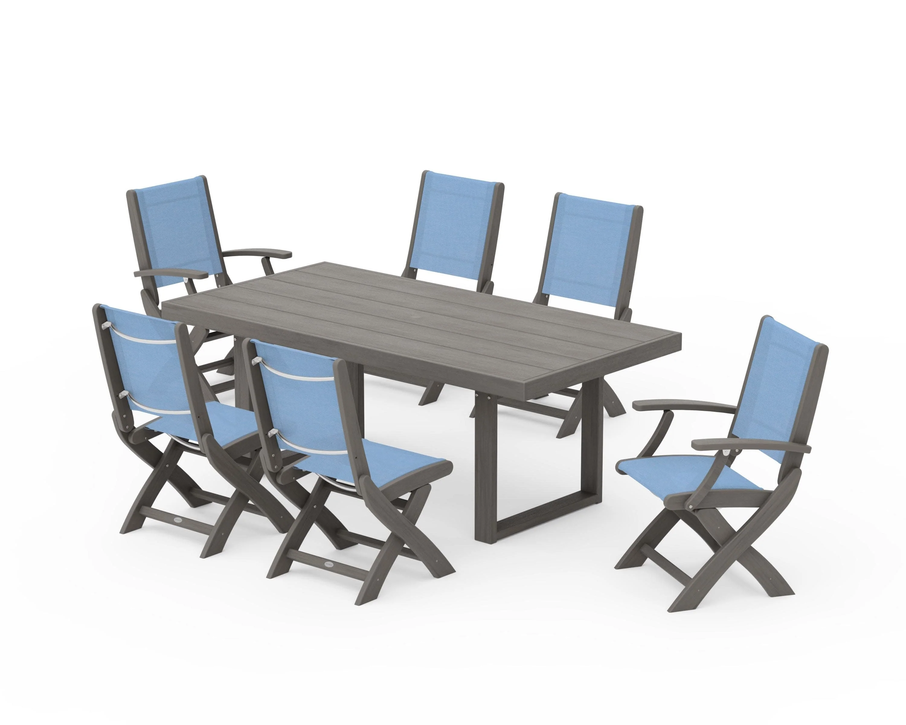 Coastal Folding Chair 7-Piece Dining Set with Trestle Legs - Image 154