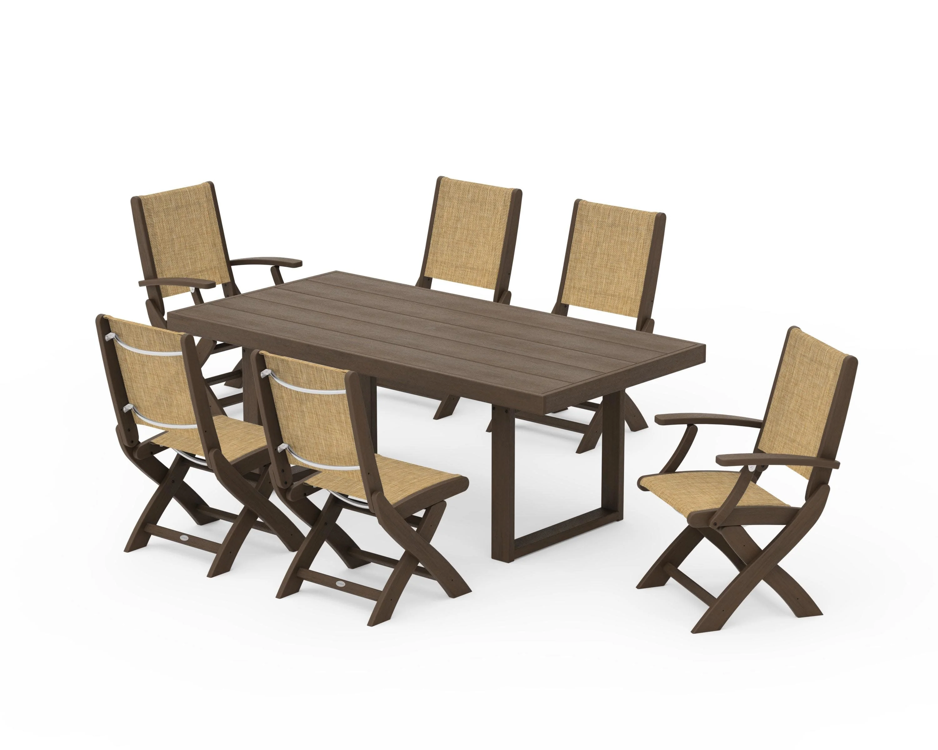 Coastal Folding Chair 7-Piece Dining Set with Trestle Legs - Image 155