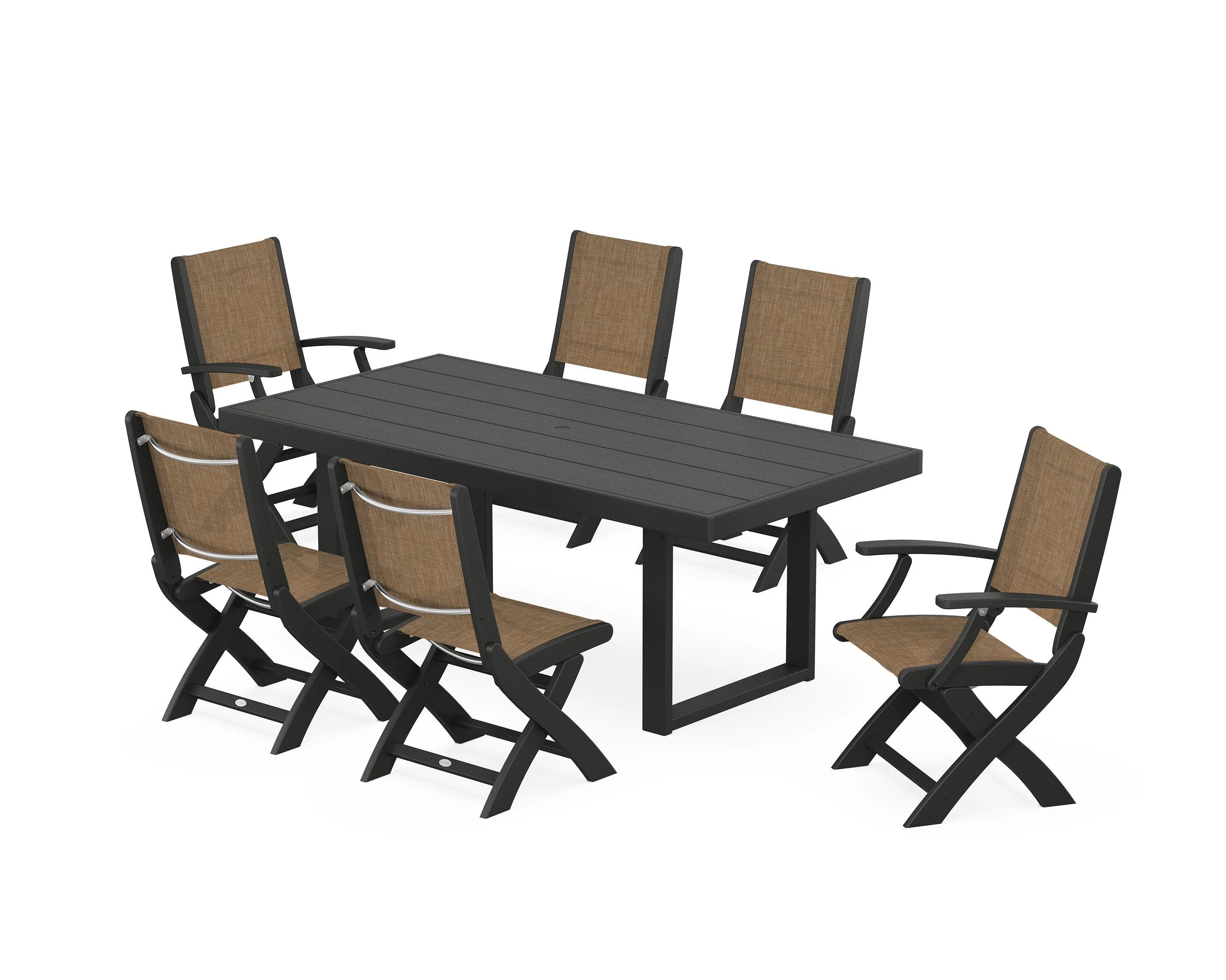 Coastal Folding Chair 7-Piece Dining Set with Trestle Legs - Image 17