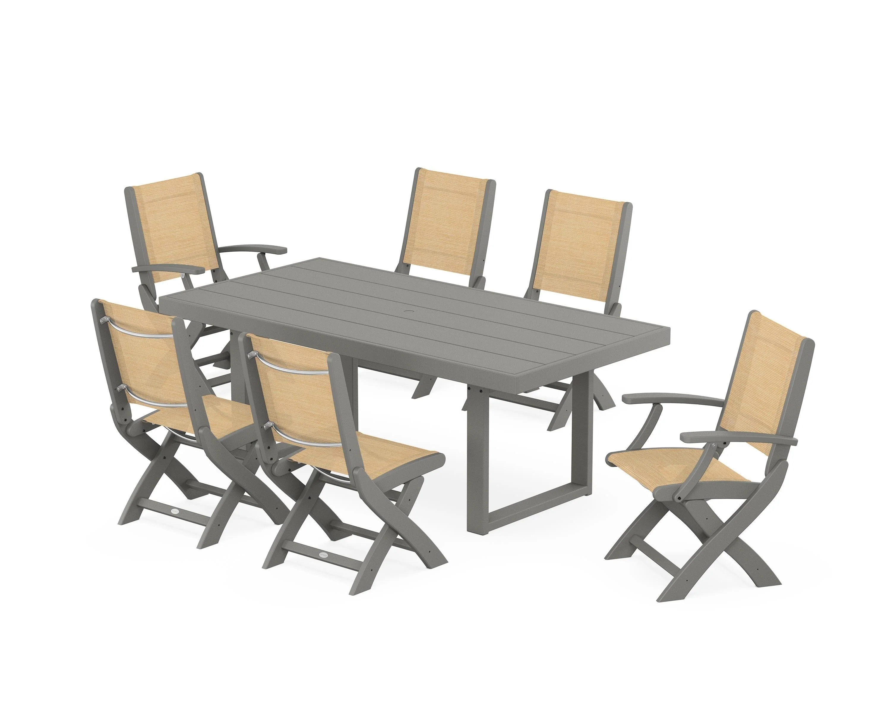 Coastal Folding Chair 7-Piece Dining Set with Trestle Legs - Image 18
