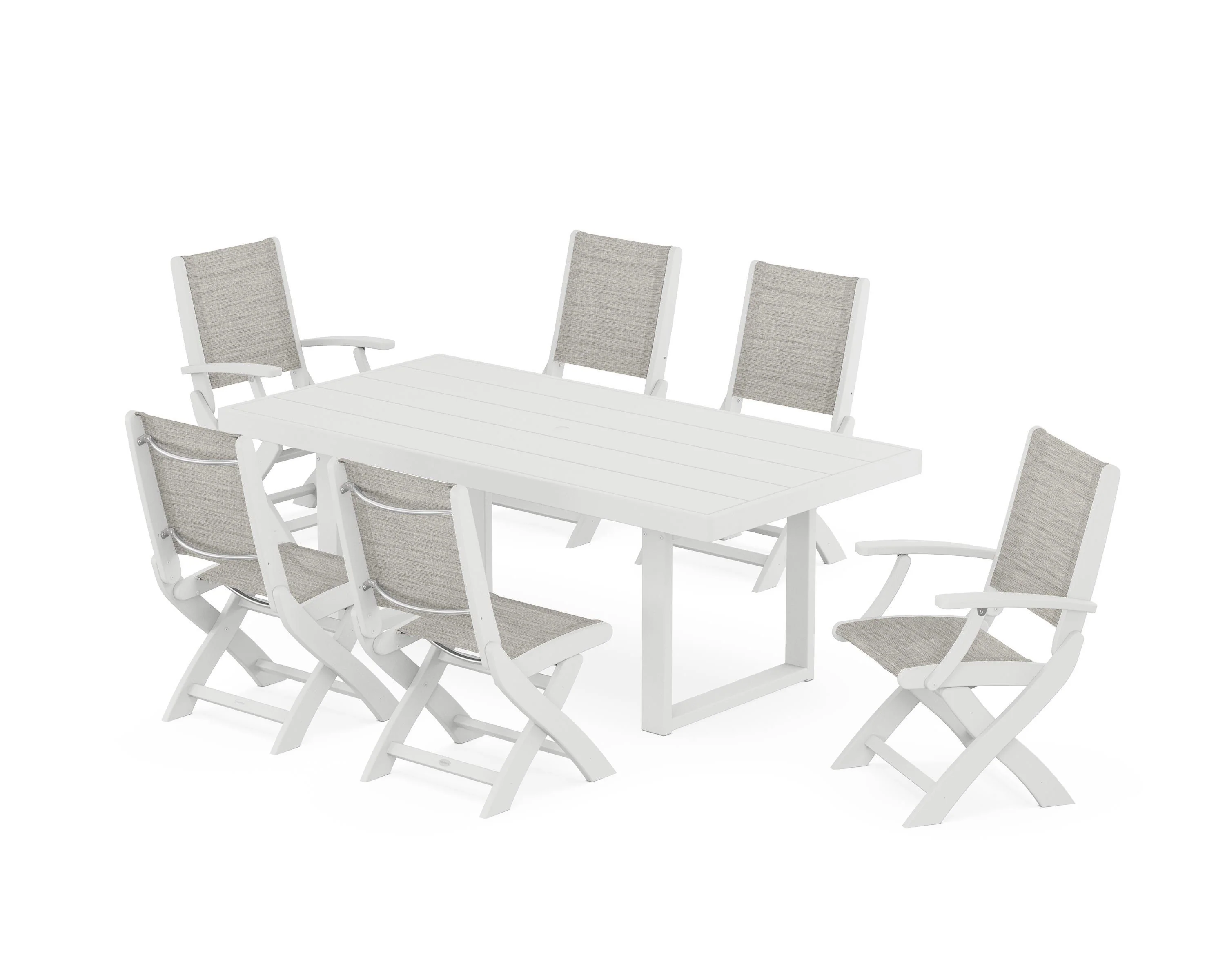 Coastal Folding Chair 7-Piece Dining Set with Trestle Legs - Image 19