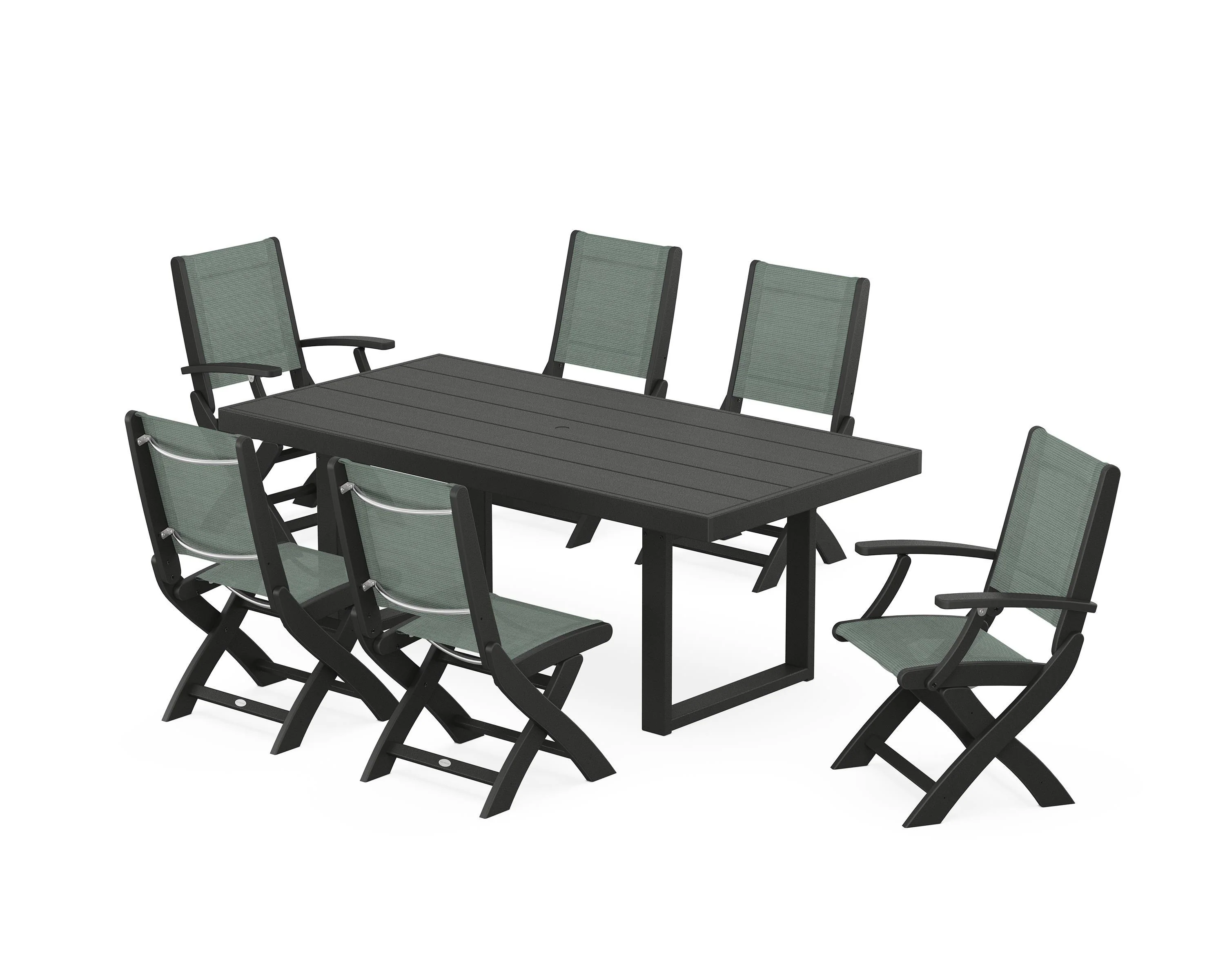 Coastal Folding Chair 7-Piece Dining Set with Trestle Legs - Image 20