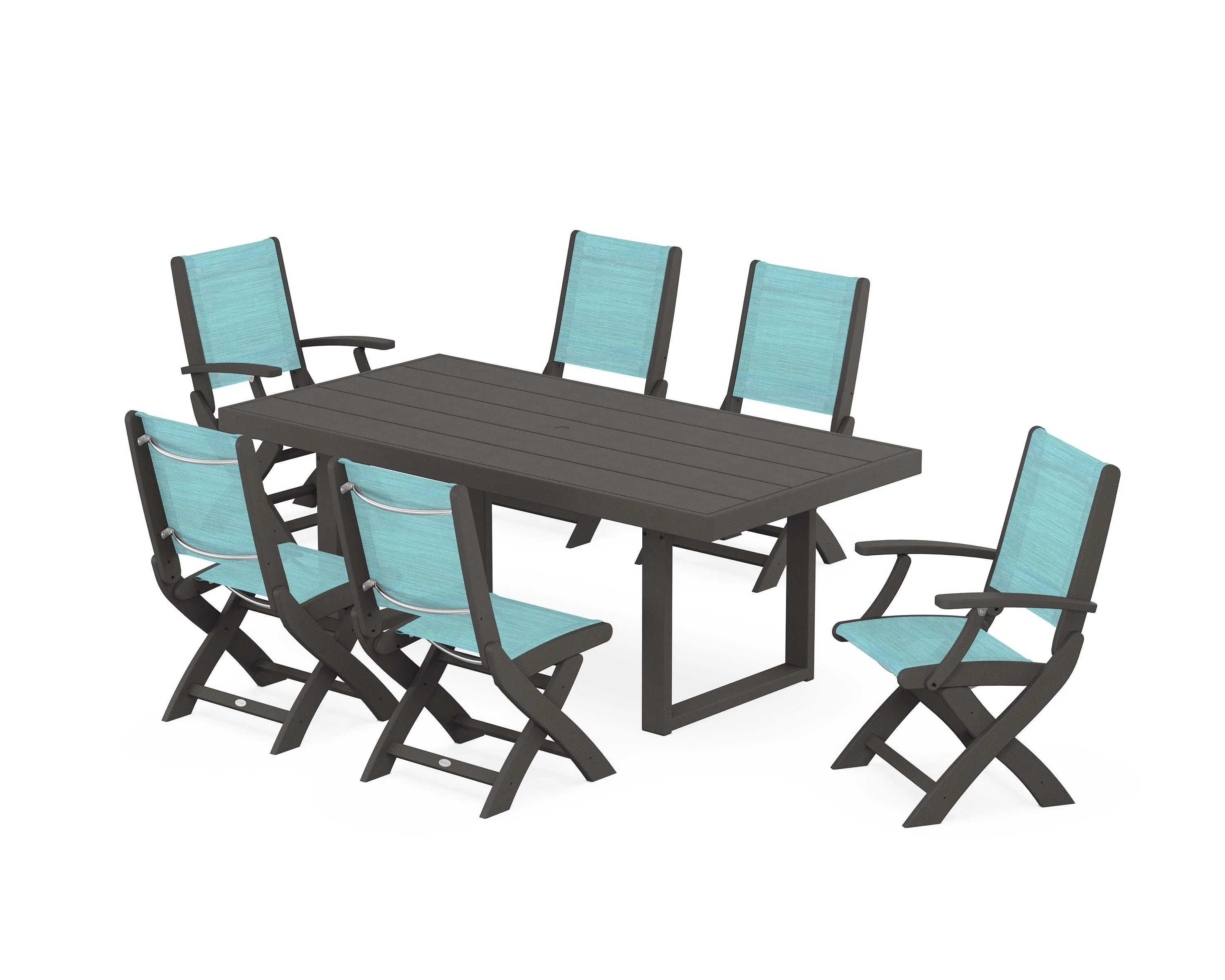 Coastal Folding Chair 7-Piece Dining Set with Trestle Legs - Image 23