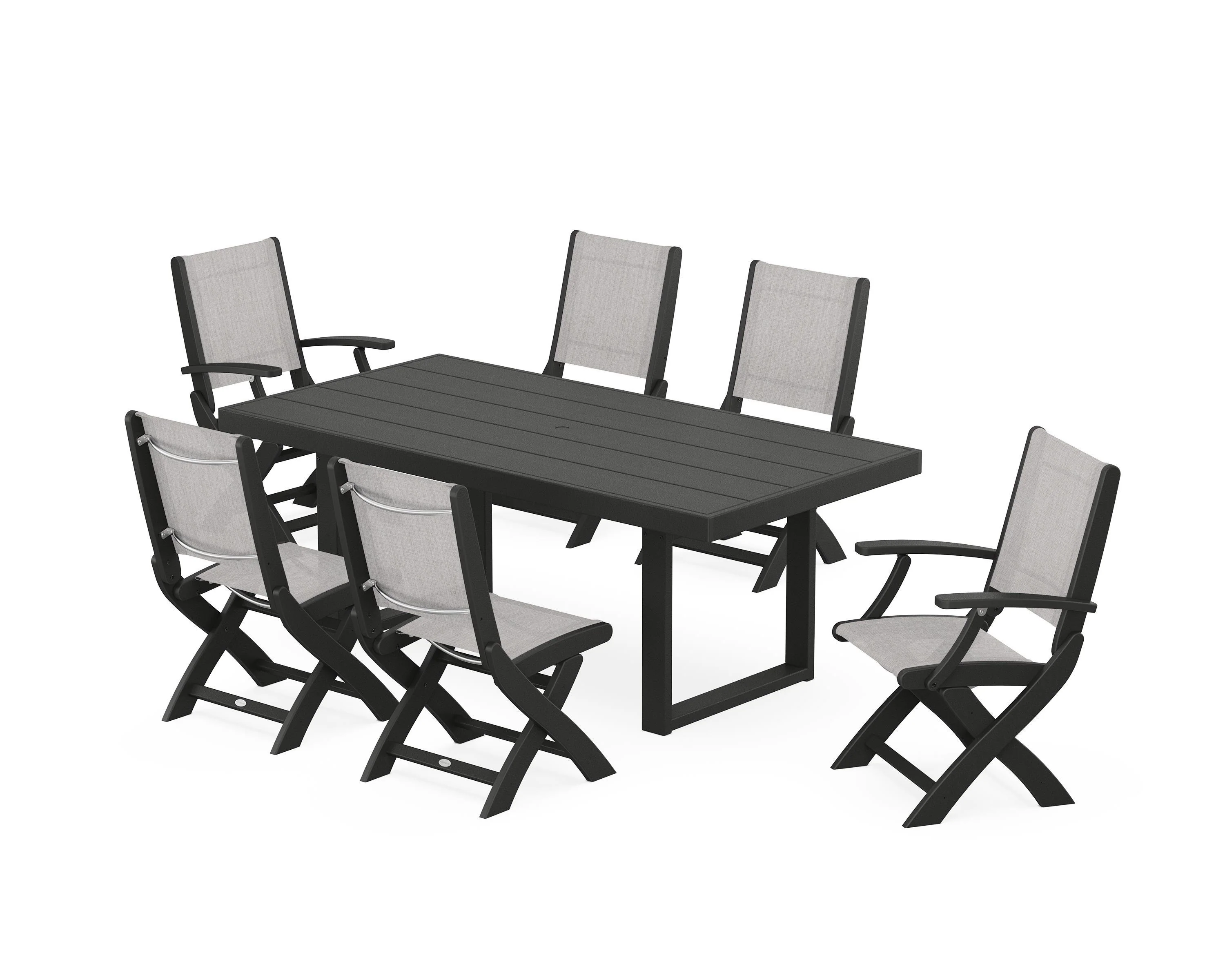 Coastal Folding Chair 7-Piece Dining Set with Trestle Legs - Image 24