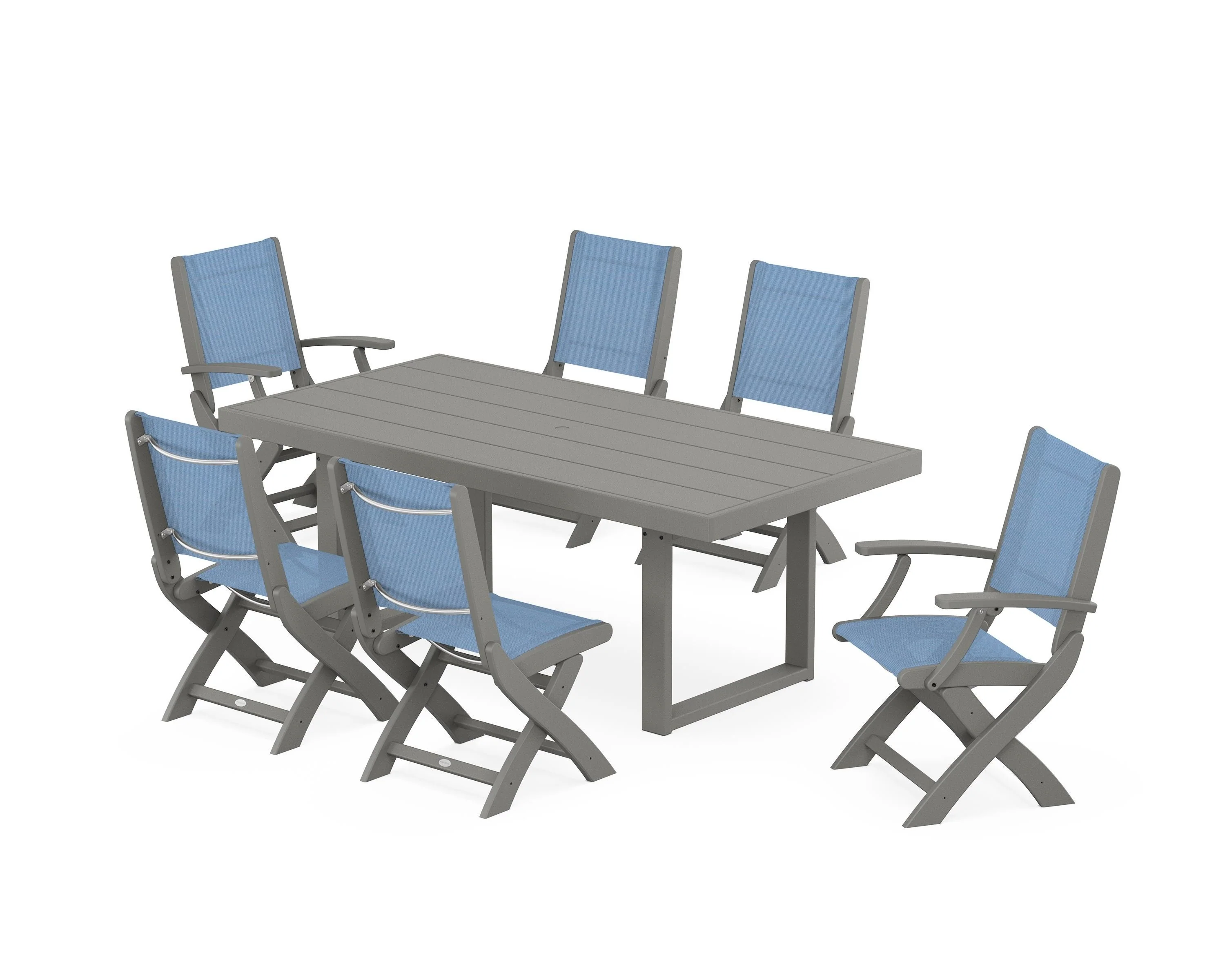 Coastal Folding Chair 7-Piece Dining Set with Trestle Legs - Image 27