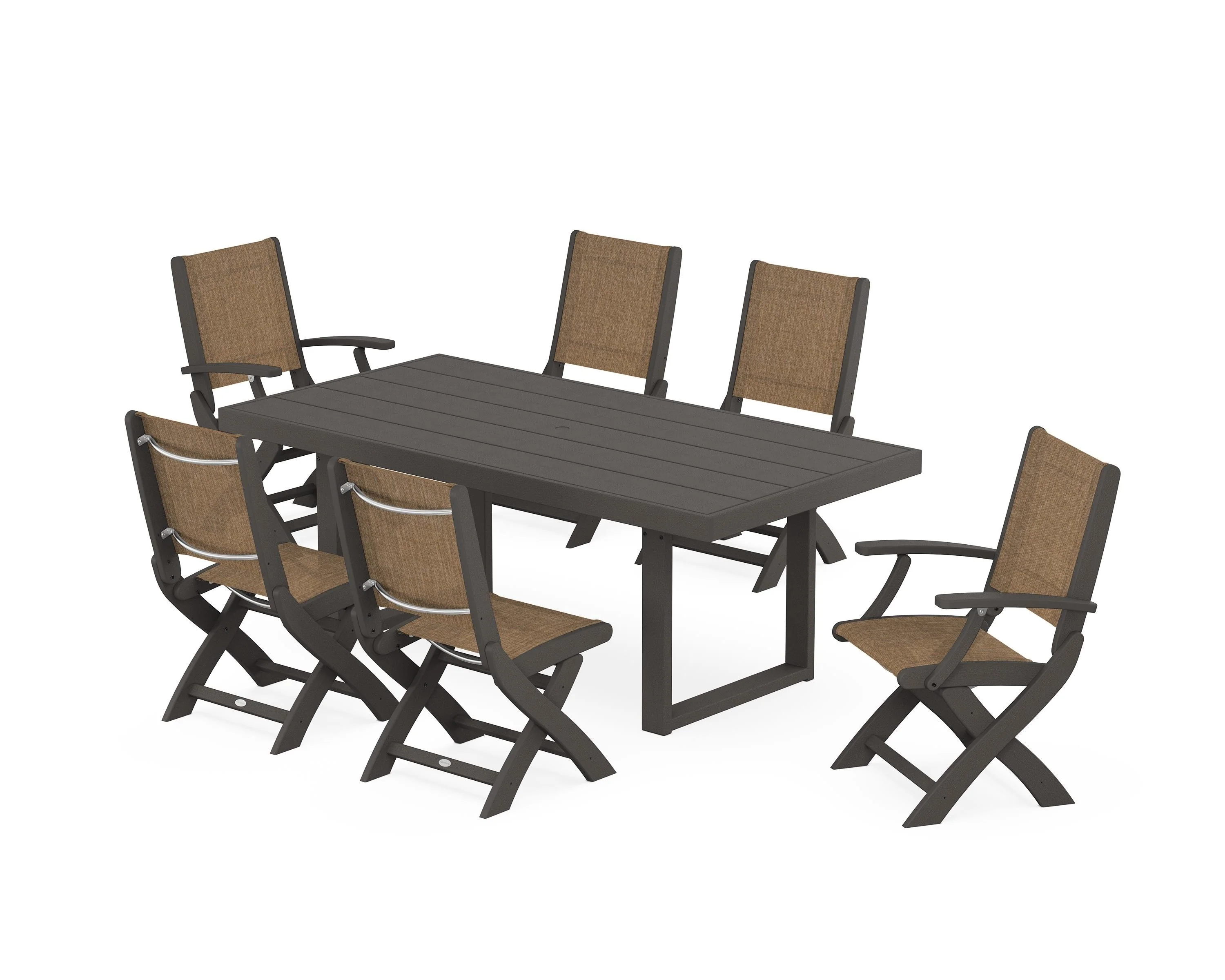 Coastal Folding Chair 7-Piece Dining Set with Trestle Legs - Image 30