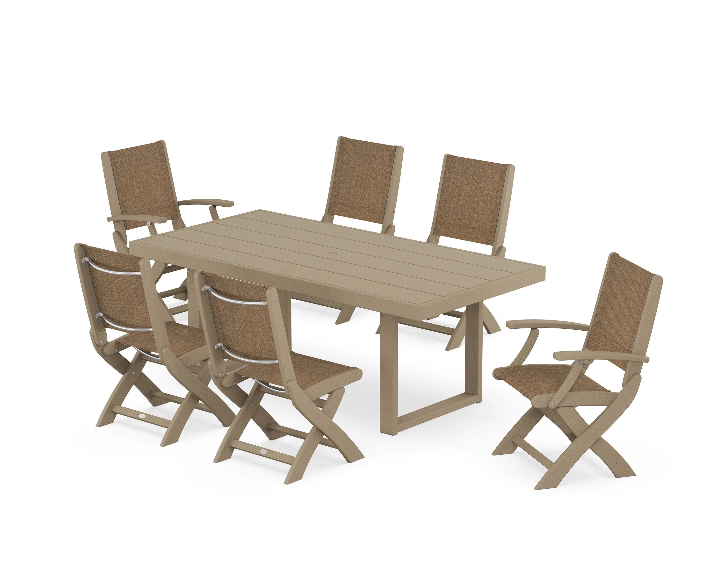 Coastal Folding Chair 7-Piece Dining Set with Trestle Legs - Image 31