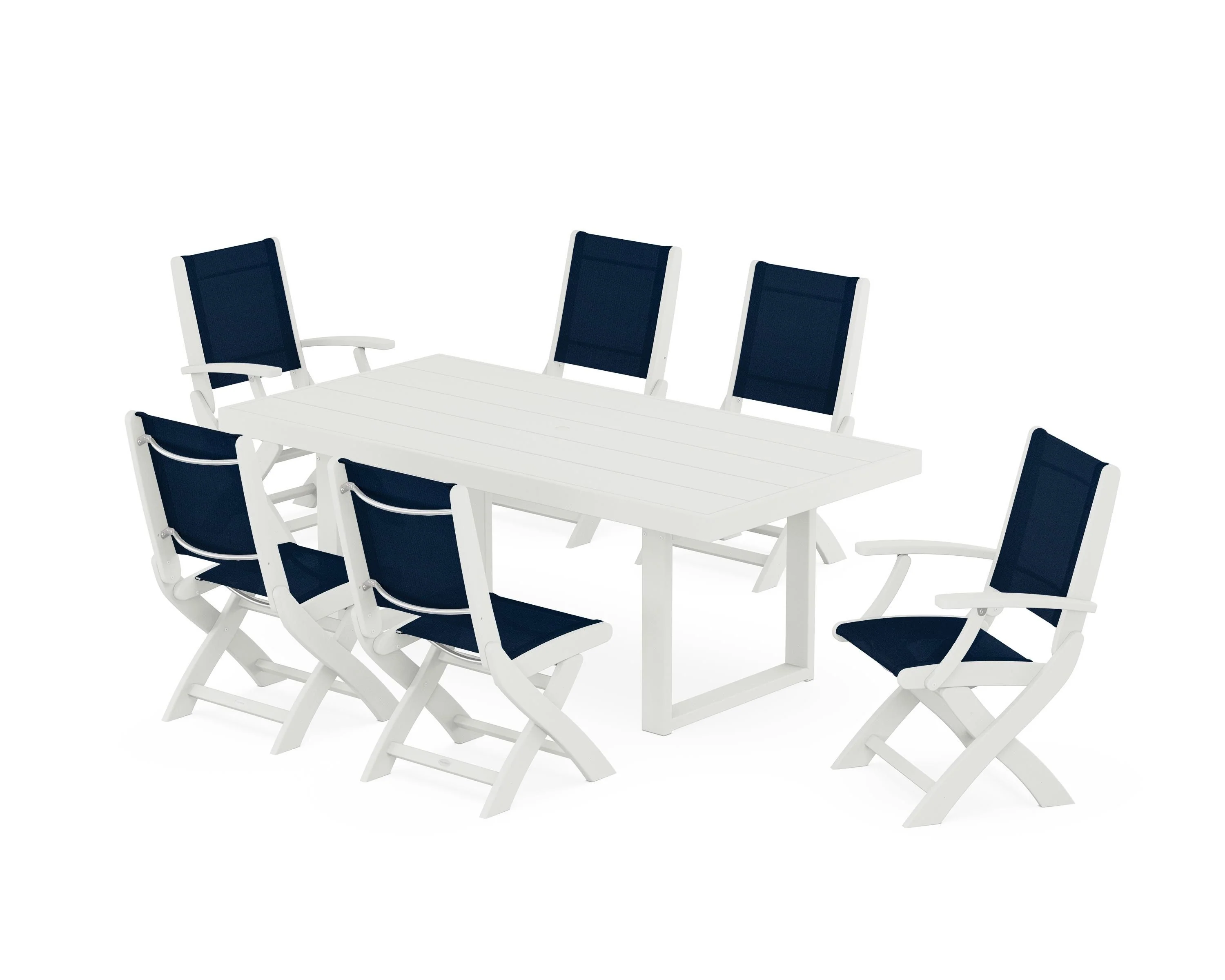 Coastal Folding Chair 7-Piece Dining Set with Trestle Legs - Image 34