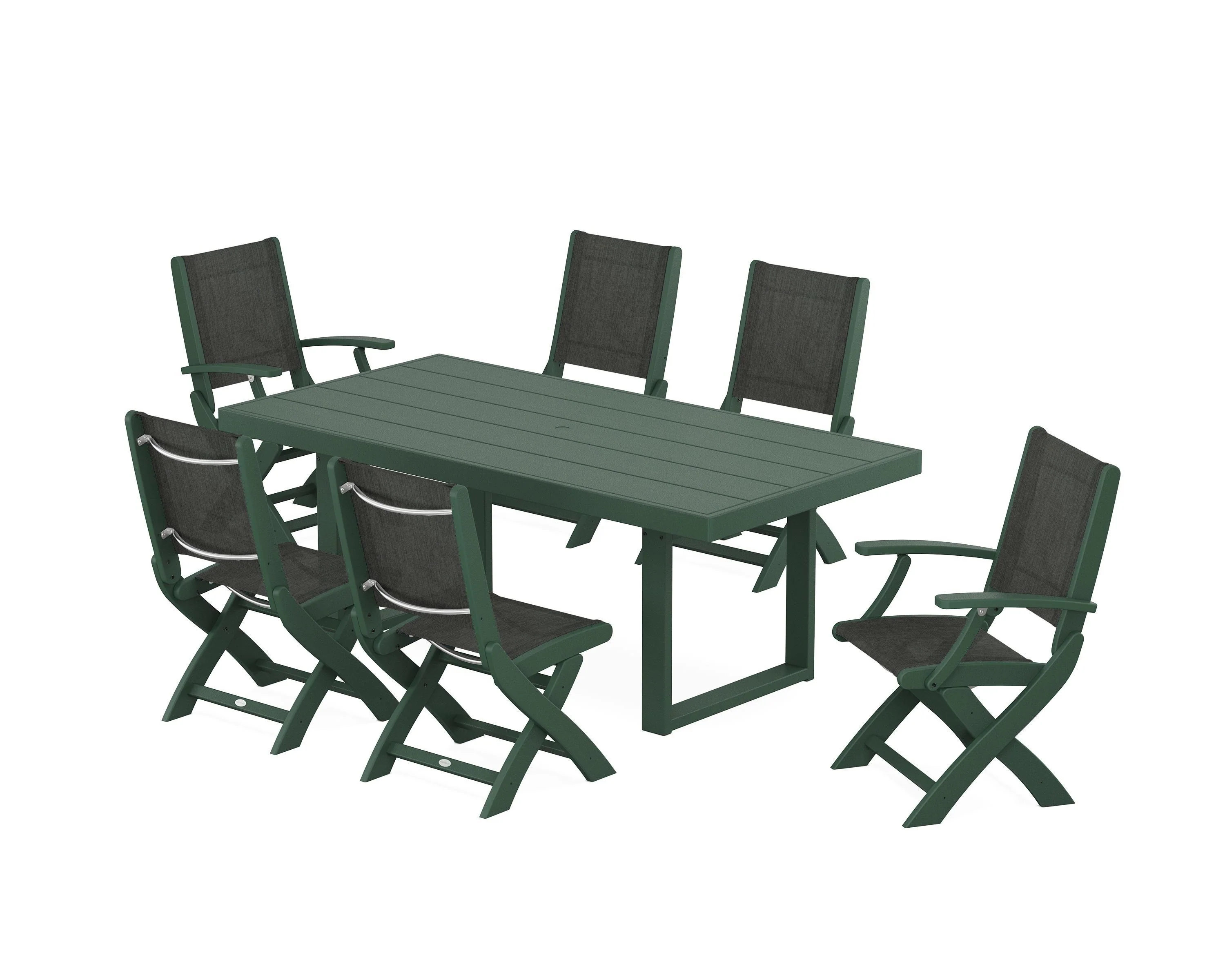 Coastal Folding Chair 7-Piece Dining Set with Trestle Legs - Image 35