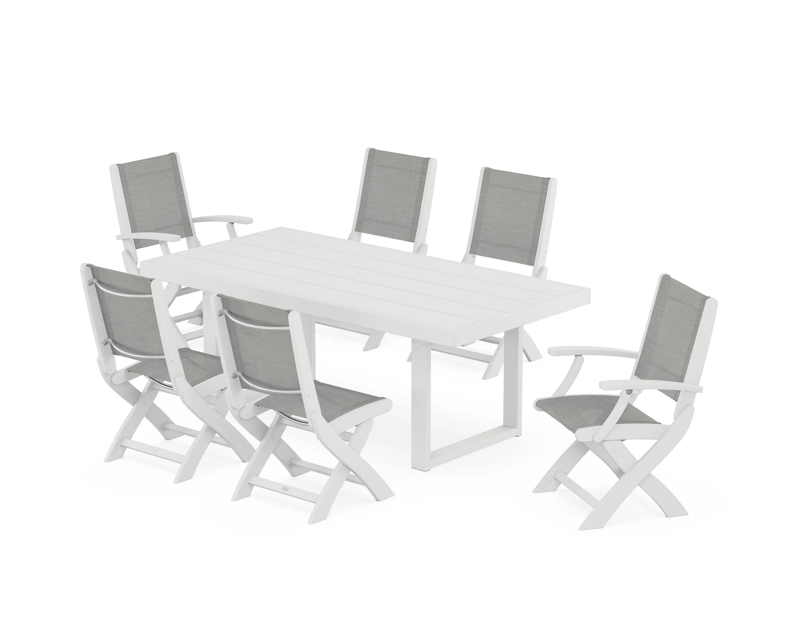 Coastal Folding Chair 7-Piece Dining Set with Trestle Legs - Image 38