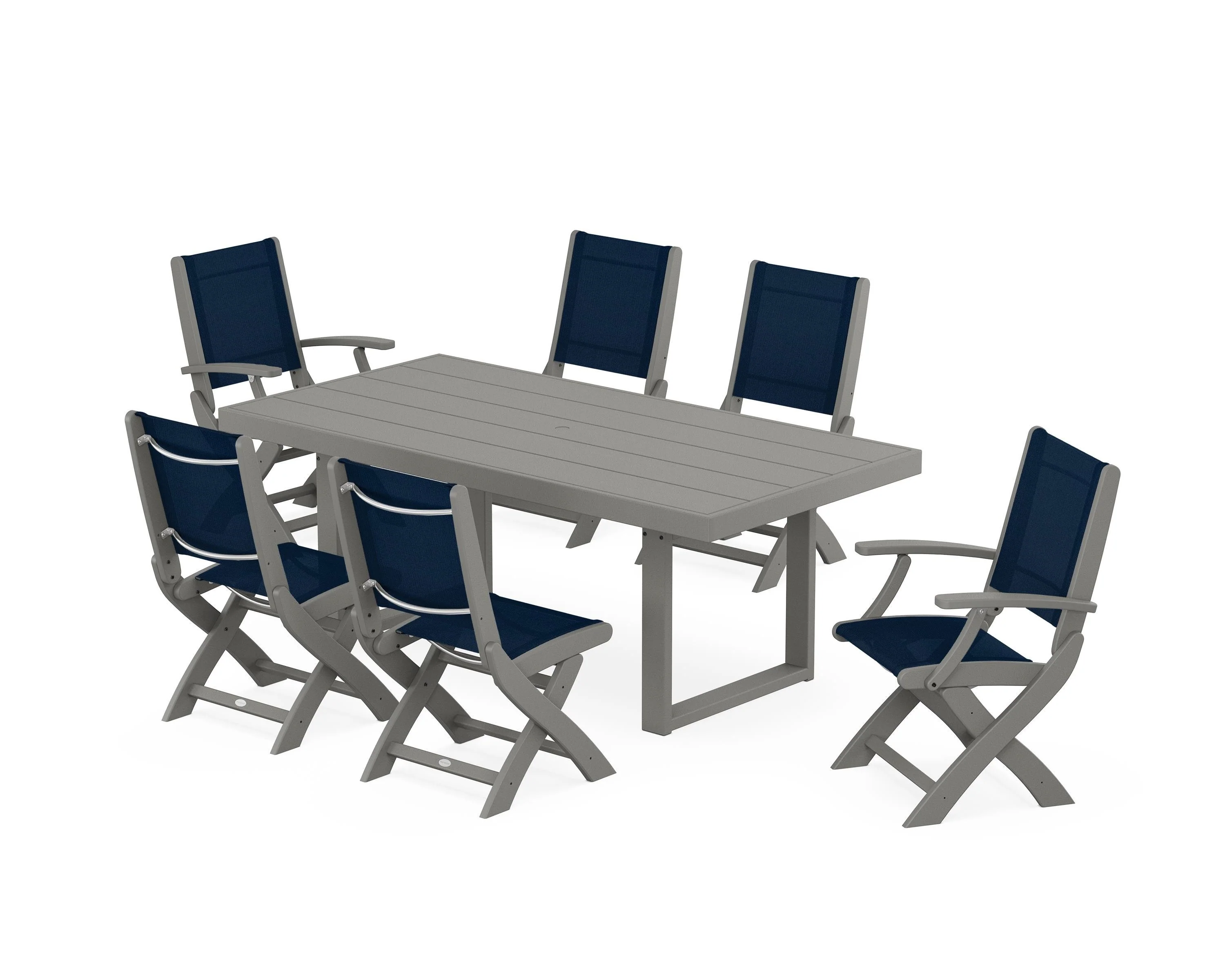 Coastal Folding Chair 7-Piece Dining Set with Trestle Legs - Image 39