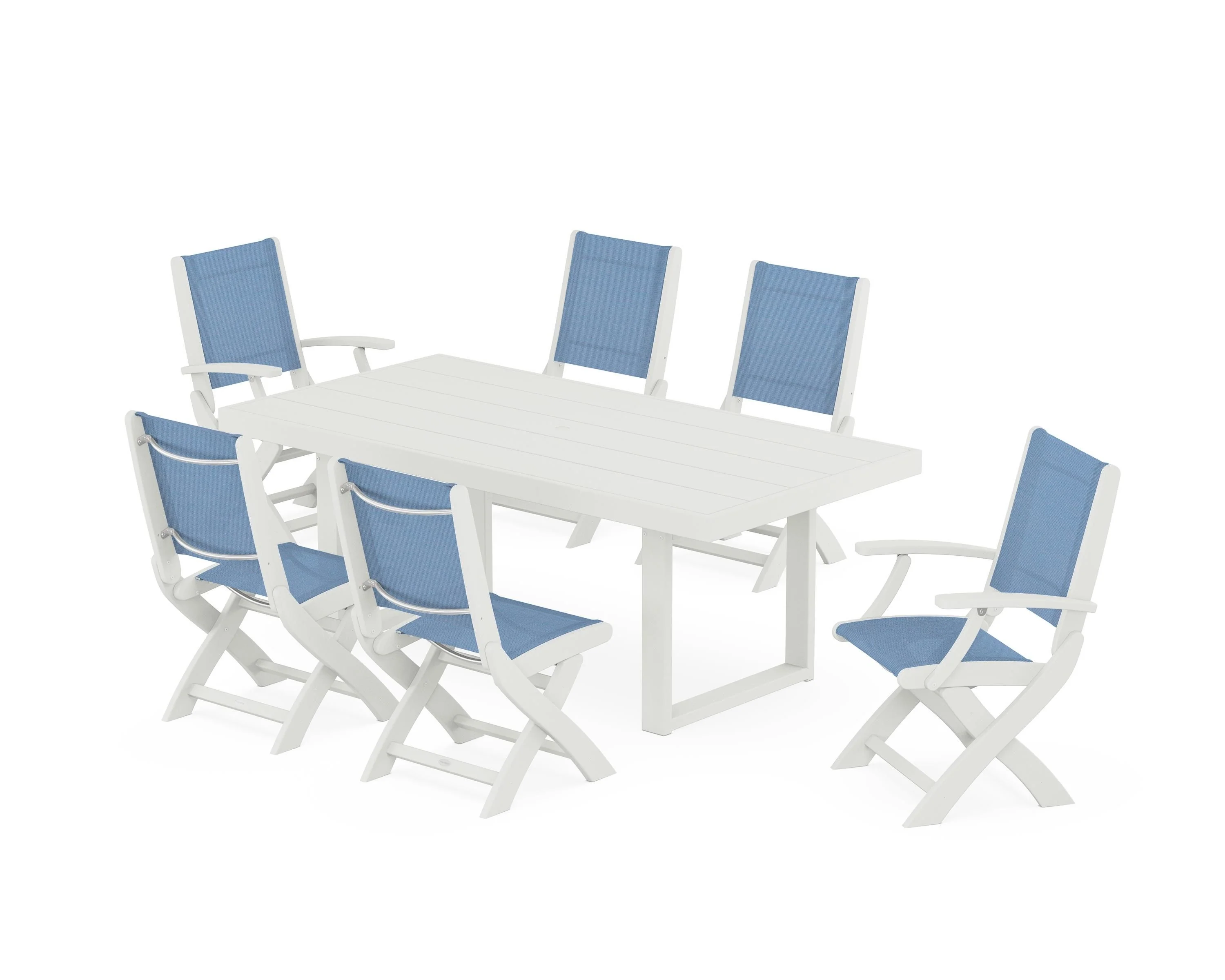 Coastal Folding Chair 7-Piece Dining Set with Trestle Legs - Image 4